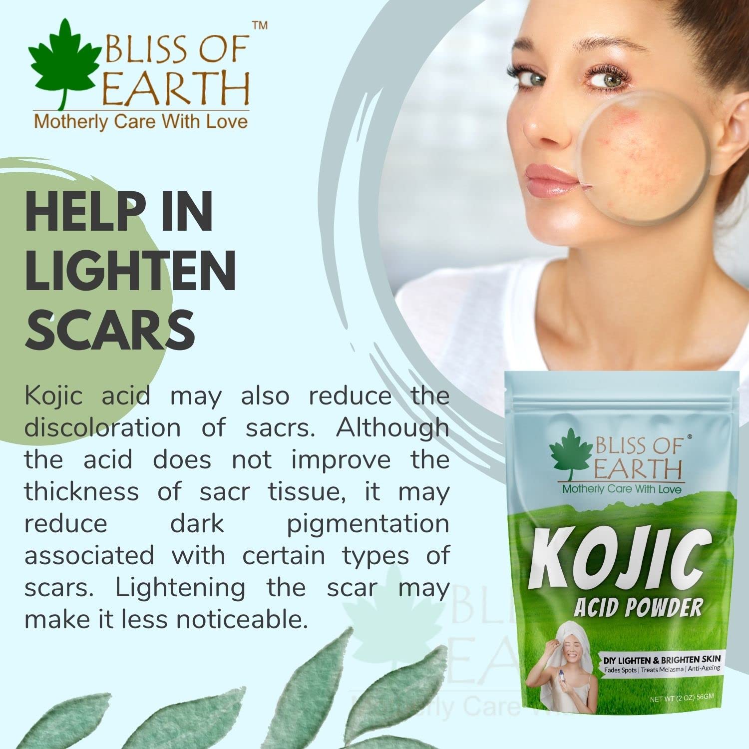 Bliss of Earth Korean Kojic Acid Dipalmitate Powder 56g - Skin Brightening, Soap Making & DIY Cosmetics - Natural Skin Whitening Solution for Even Tone & Dark Spot Reduction | Perfect for Homemade Soaps, Lotions & Skincare Products