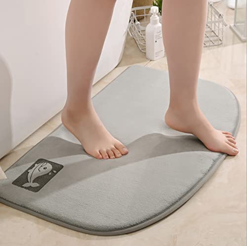 Premium Memory Foam Whale Bath Rug - Super Absorbent, Anti-Slip Semicircle Bath Mat (Grey, 40x60cm) for Bathroom, Shower & Nursery Floor Safety