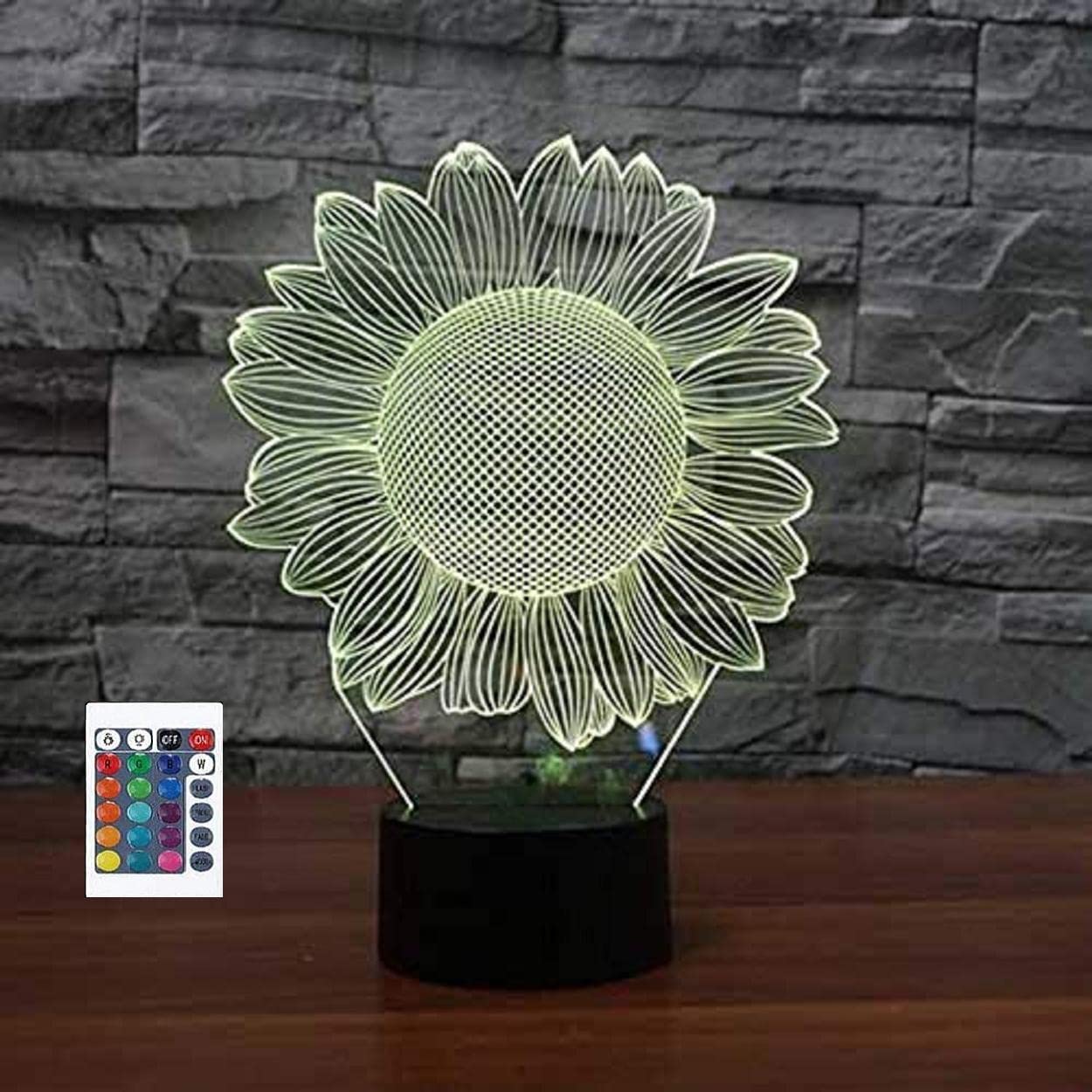 SUPERIORVZND 3D Sunflower Night Light with Remote Control - 16 Color Changing LED Lotus Flower Lamp for Bedroom, Desk & Table Decor - Touch & Power Control Optical Illusion Light - Perfect Christmas & Birthday Gift for Home Decoration