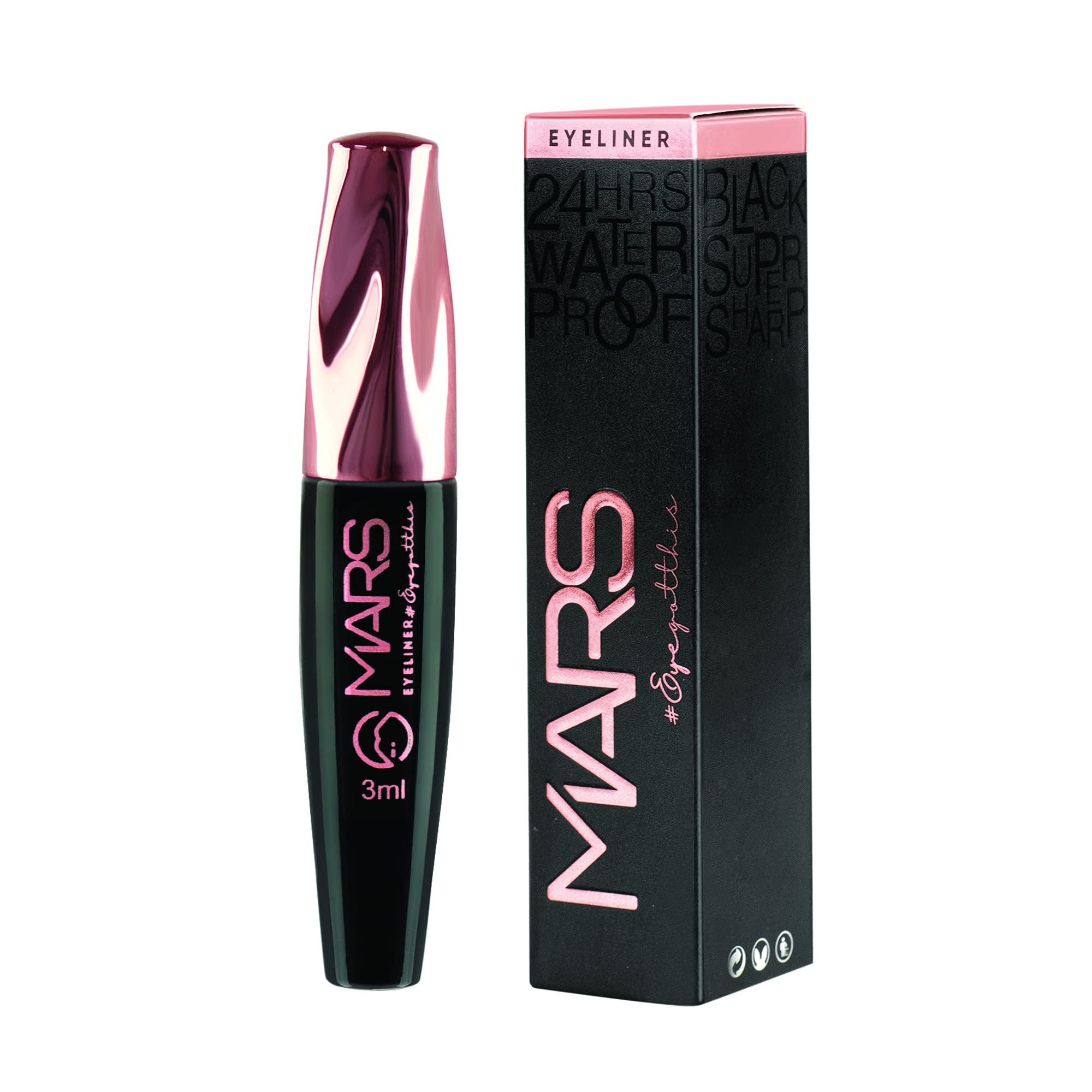 Mars Waterproof Eyeliner Set of 3 - Smudge Proof Long Lasting Liquid Eyeliner for Precise Winged Liner - Perfect for Party, Wedding & Everyday Makeup Looks