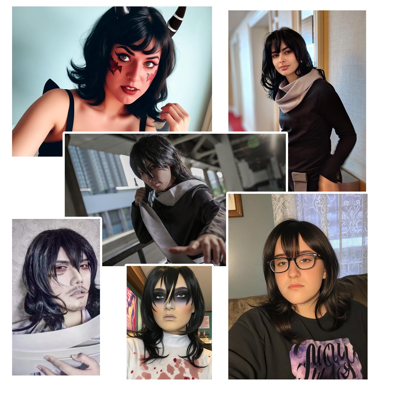 Anogol Black Long Wavy Bangs Synthetic Cosplay Wig for Women - Perfect for Halloween Costumes, Cosplay Events & Themed Parties