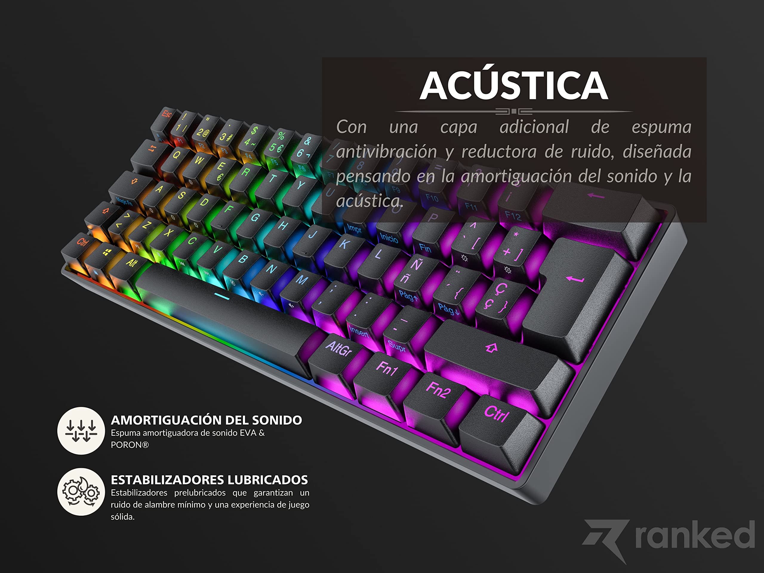 N60 Nova 60% Mechanical Gaming Keyboard - Hot Swappable, 62 Programmable Keys with RGB Backlight - ISO ES Spanish Layout (Black, Gateron Blue Switches) - Perfect for PC/Mac Gamers, Typists & Office Work