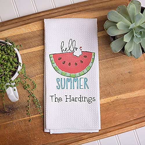 Custom Hello Summer Kitchen Towel - Watermelon Themed Dish Towel for Summer Decor | Personalized Kitchen Accessory & Housewarming Gift | Perfect for Summer Parties, BBQ, and Friend Gifts