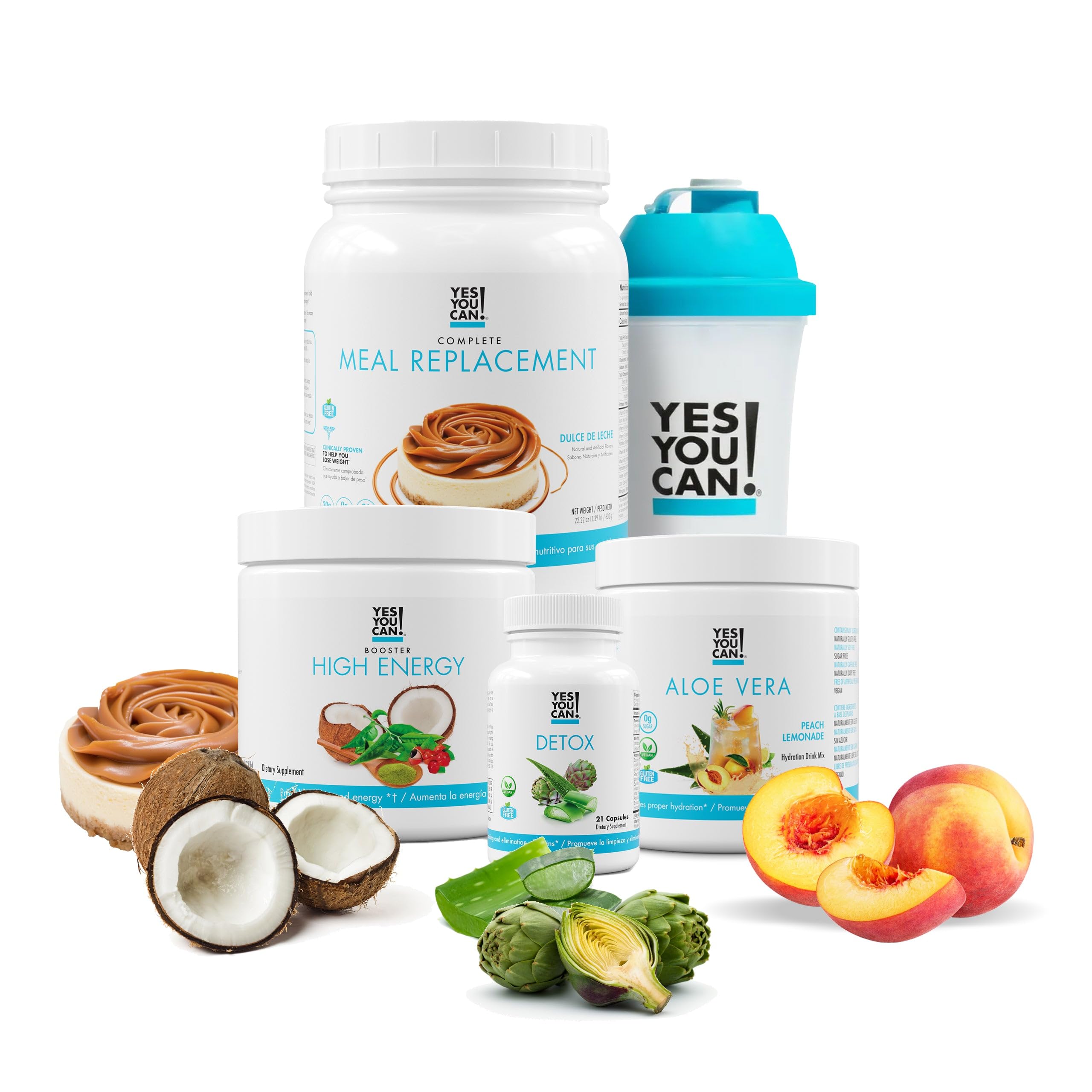 Yes You Can! Detox Plus Kit - Daily Cleanse Fiber Meal Replacement Shake, Body Cleanse Supplement for Men & Women, Dulce de Leche & Peach Lemonade Flavors | Weight Management & Digestive Health Support