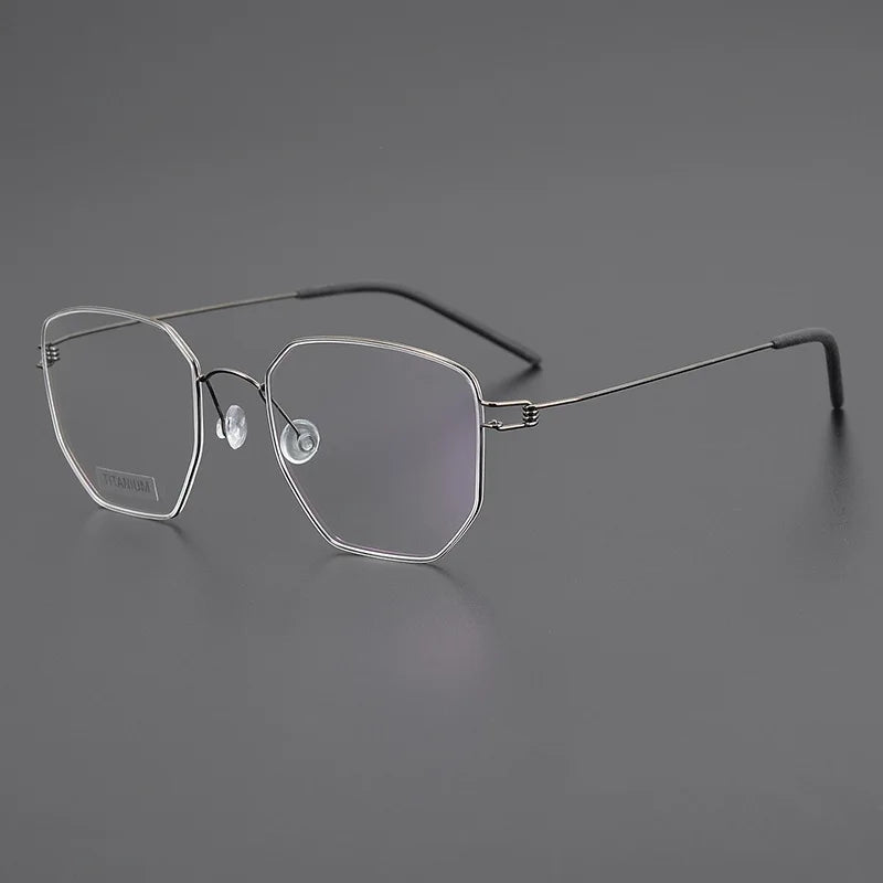 Stylish Black Unisex Full Rim Irregular Polygon Screwless Titanium Eyeglasses Frame 14020 - Lightweight & Durable for Work, Reading & Fashion