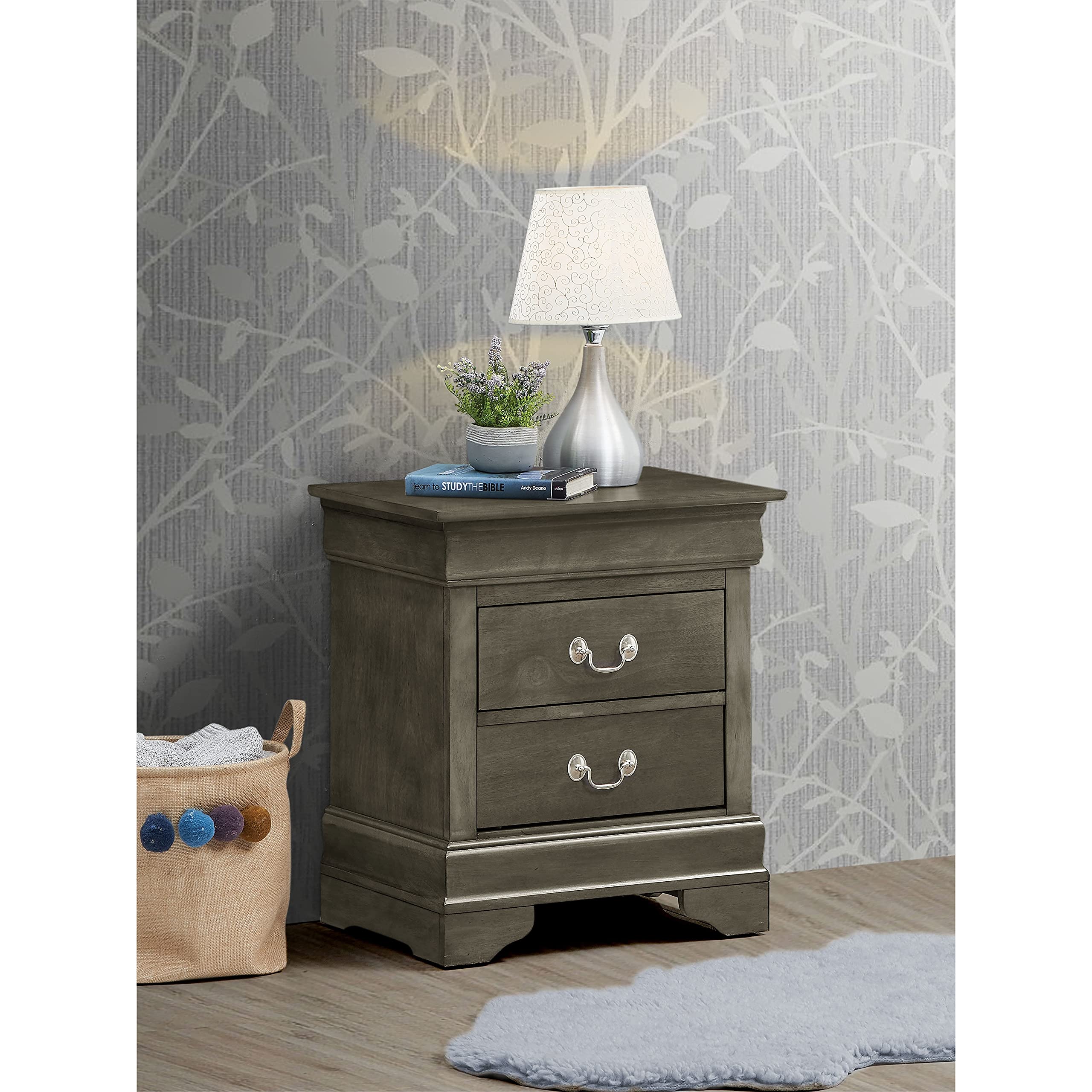 Glory Furniture Louis Phillipe 2-Drawer Wooden Nightstand - White Painted Bedside Table for Bedroom Decor | Perfect for Bedside Storage & Modern Home Furnishing