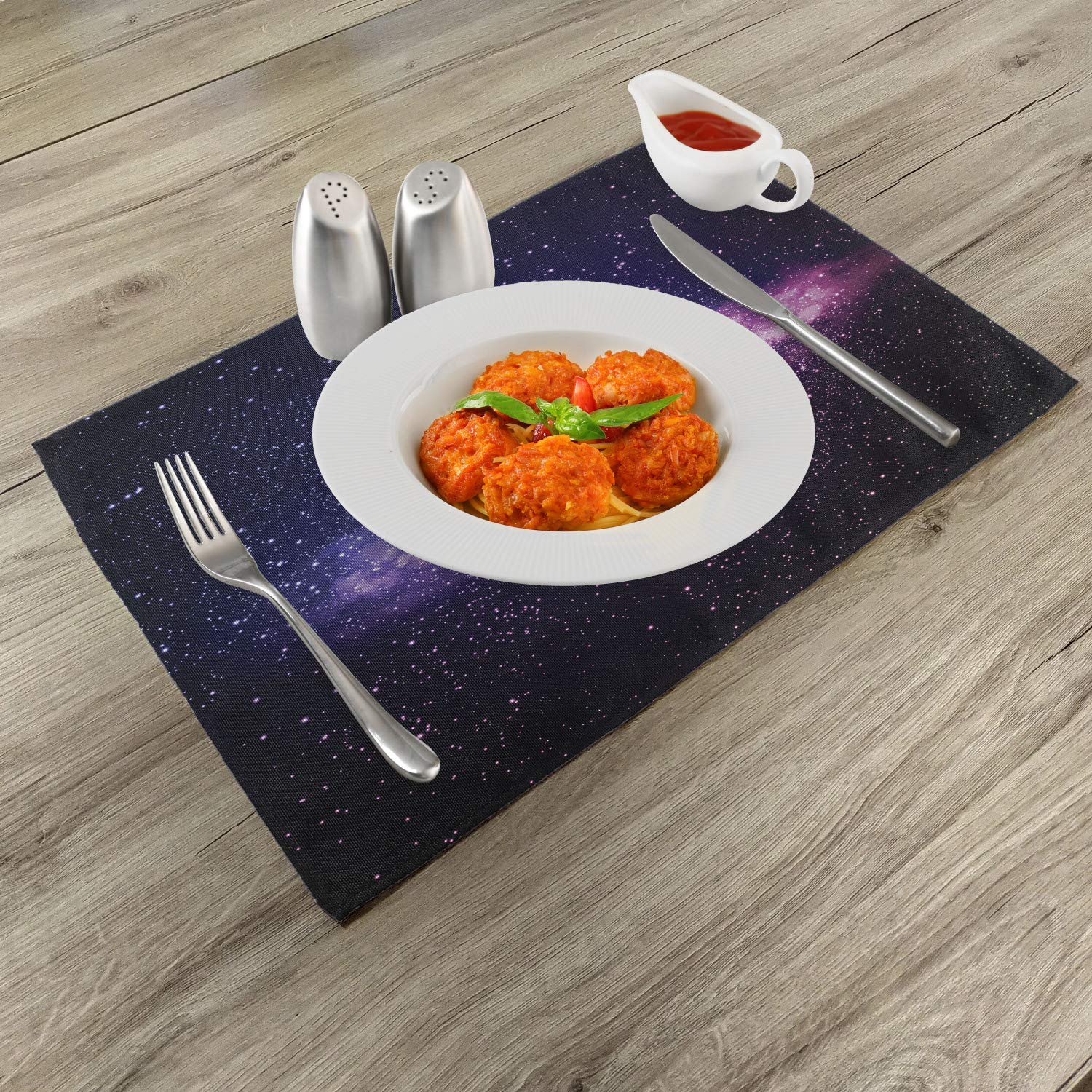 Ambesonne Galaxy Place Mats Set of 4 - Nebula & Milky Way Space Design Washable Fabric Placemats for Dining Table, Kitchen Decor in Purple & Dark Blue | Perfect for Dinner Parties, Holiday Gatherings & Cosmic-Themed Home Decor