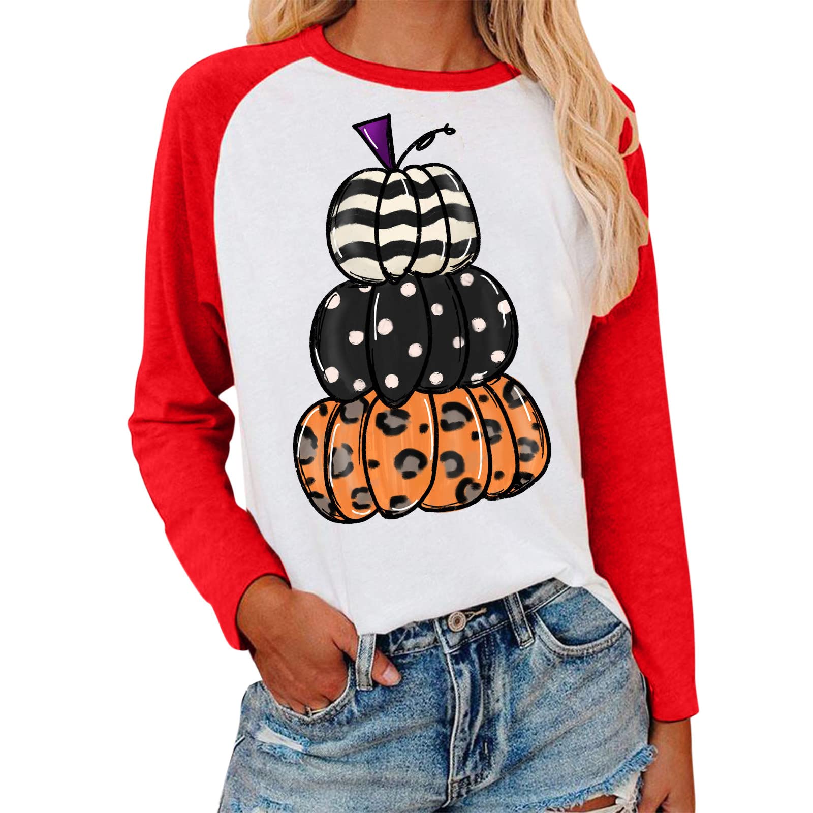MLAGJSS Women's Athletic Casual Raglan Long Sleeve T-Shirt - Printed Round Neck Blouse Top for Yoga, Running & Everyday Wear