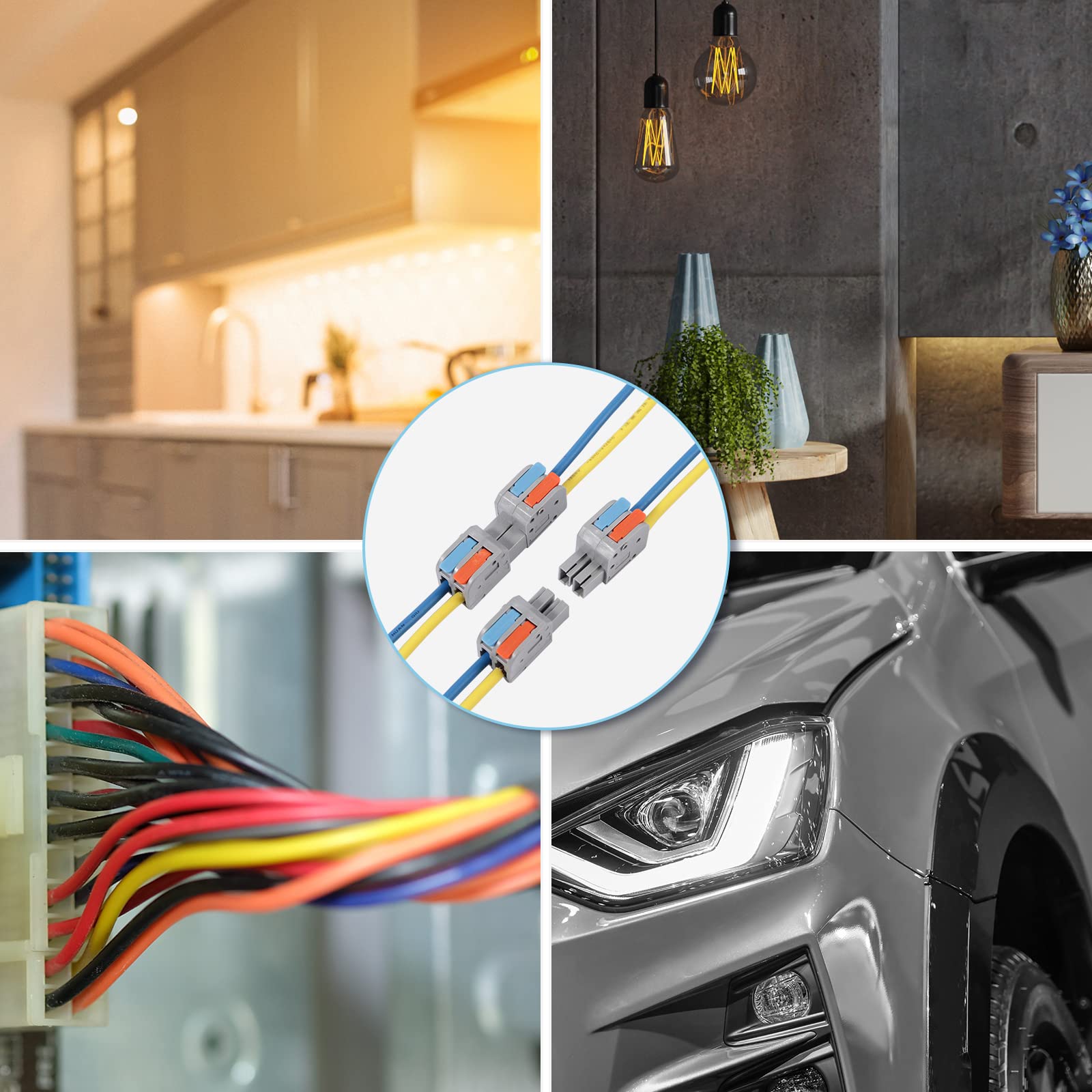 24 PCS Pluggable Wire Connectors for AWG 24-12 - Hand Protecting 2 Conductor Push-in Lever Electrical Connectors - Reusable Wire Splice Connectors for Automotive, Home Wiring & DIY Electrical Projects