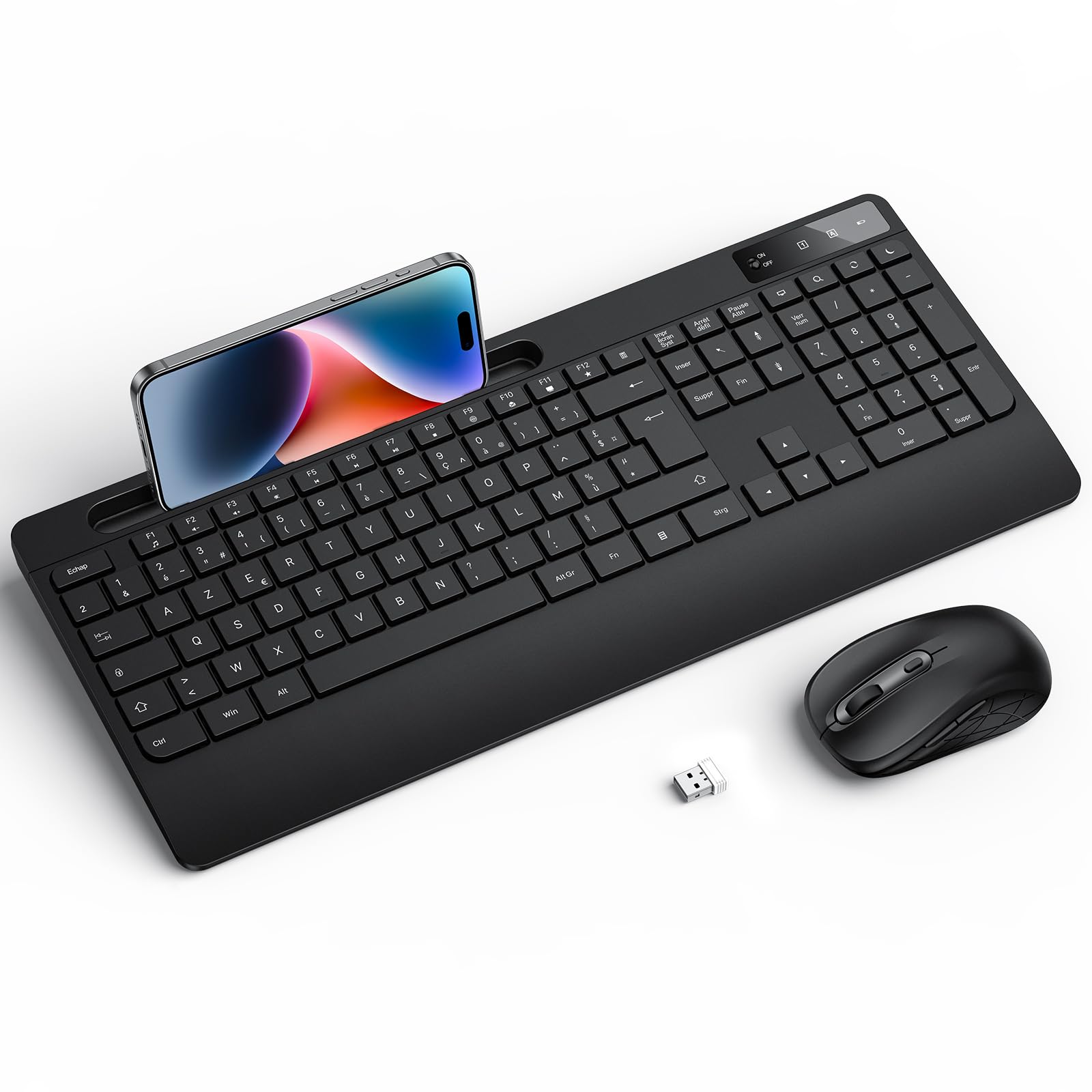 OMOTON Wireless Keyboard & Mouse Set, 2.4G AZERTY, Silent Ergonomic for PC - Home & Office Use