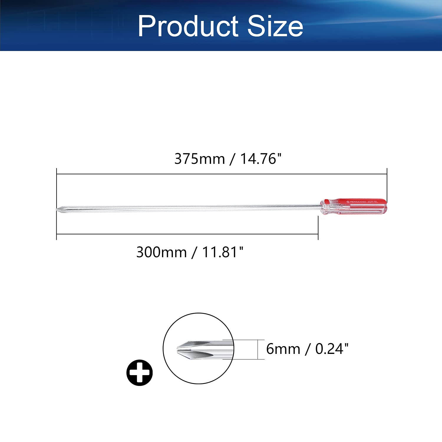 **Auniwaig Phillips Screwdriver - 6mm Magnetic Cross Head Tip, 300mm 45# Steel Shaft with 75mm Plastic Handle - Perfect for Home Repair, DIY Projects & Crafts (1 Piece)**    **Usage Scenarios:** Ideal for assembling furniture, fixing electronics, home improvement tasks, and crafting projects.