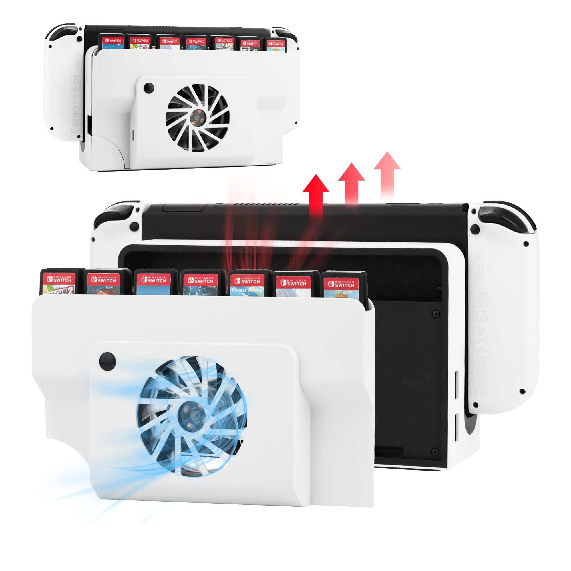 GLDRAM Cooling Fan for Nintendo Switch OLED Dock - Replacement Cooler Accessory with Blue Light & Type-C Cable for 2021 OLED Dock HEG-007 | ABS Cooling Dock with Game Card Slot | Perfect for Gaming Sessions & Preventing Overheating