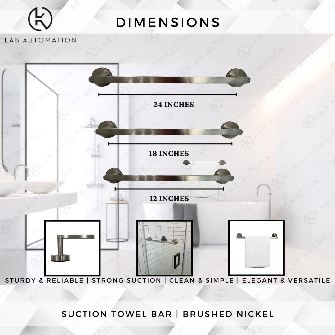 Sturdy 18-Inch Brushed Nickel Suction Cup Towel Bar for Bathroom - Heavy Duty Shower Glass Door Mount Towel Holder with Strong Adhesion - Perfect for Spa, Gym, Pool & Home Use (Nickel Finish)