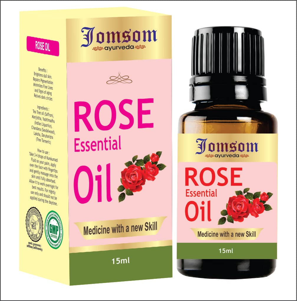 Pure Ayurvedic Rose Essential Oil (Gulab Oil) - 100% Undiluted, Natural Therapeutic Grade with Glass Dropper for Aromatherapy, Relaxation, Skin Care, Diffusers, Lotions, Soaps & Perfumes - Perfect for Spa, Massage, Meditation & Home Fragrance (15ml)