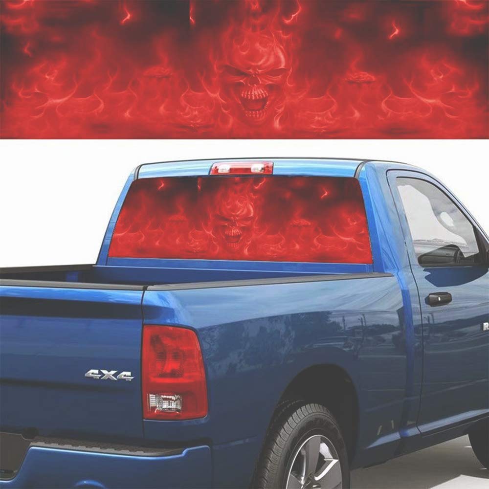 Red Flame Skull Car Decal - 1PC Vinyl Sticker for Rear Window, Truck, SUV, Jeep - 64.96