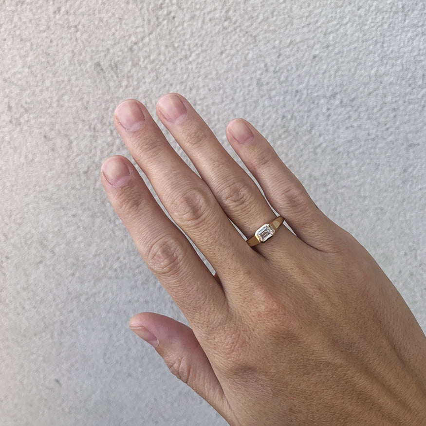 East West Emerald Cut Diamond Signet Ring - Elegant & Timeless Jewelry for Women - Perfect for Engagement, Wedding, Anniversary & Everyday Wear