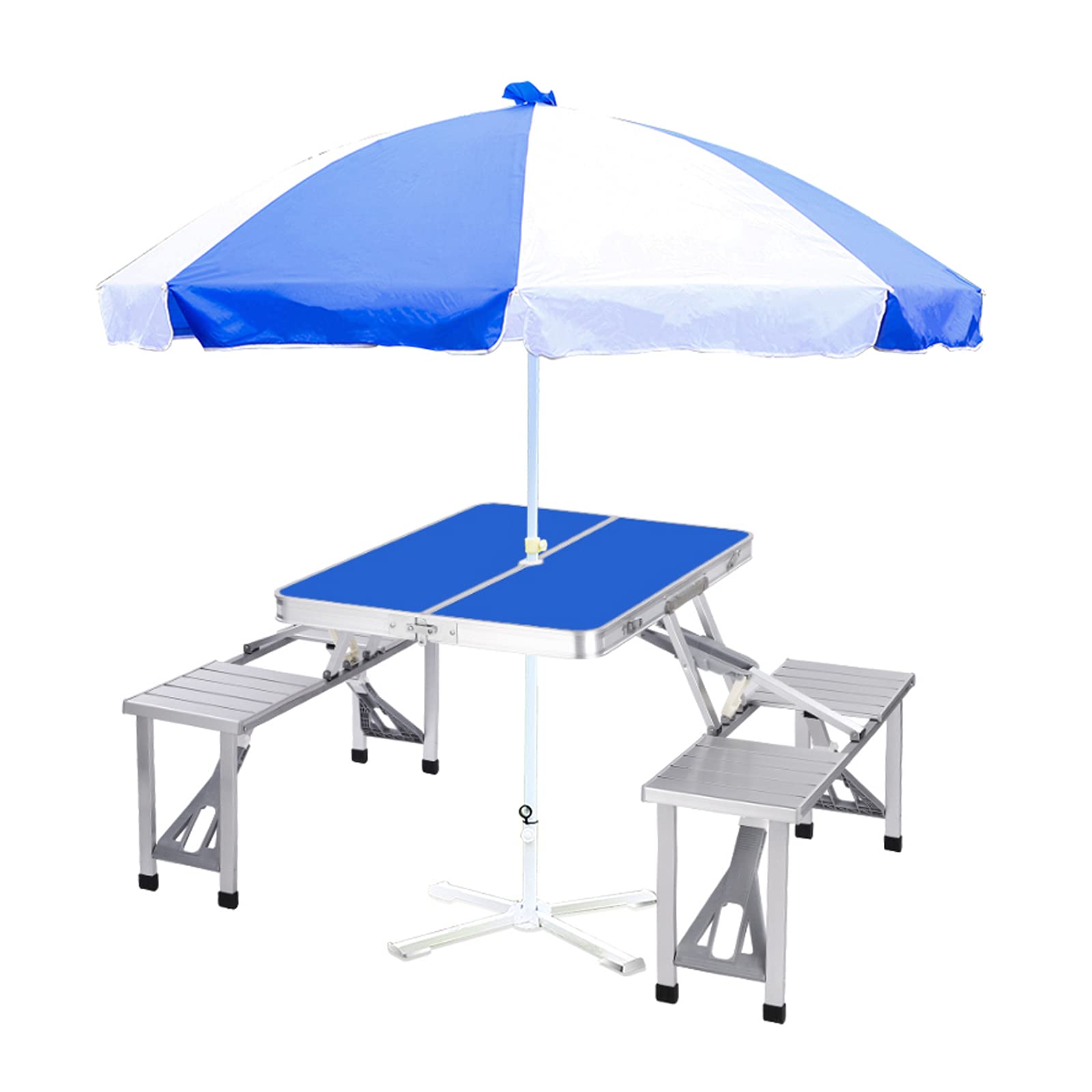 Portable Folding Camping Picnic Table with Seats & Umbrella Hole - Compact Lightweight Aluminum Suitcase Table for Indoor Outdoor Use - Perfect for Backyard, Beach, Tailgating & RV Trips - Blue