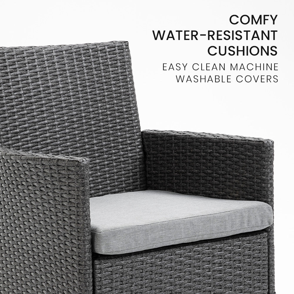3 Piece Outdoor Patio Furniture Set - Grey Wicker Table and Chairs for Garden, Backyard, Poolside & Balcony Relaxation