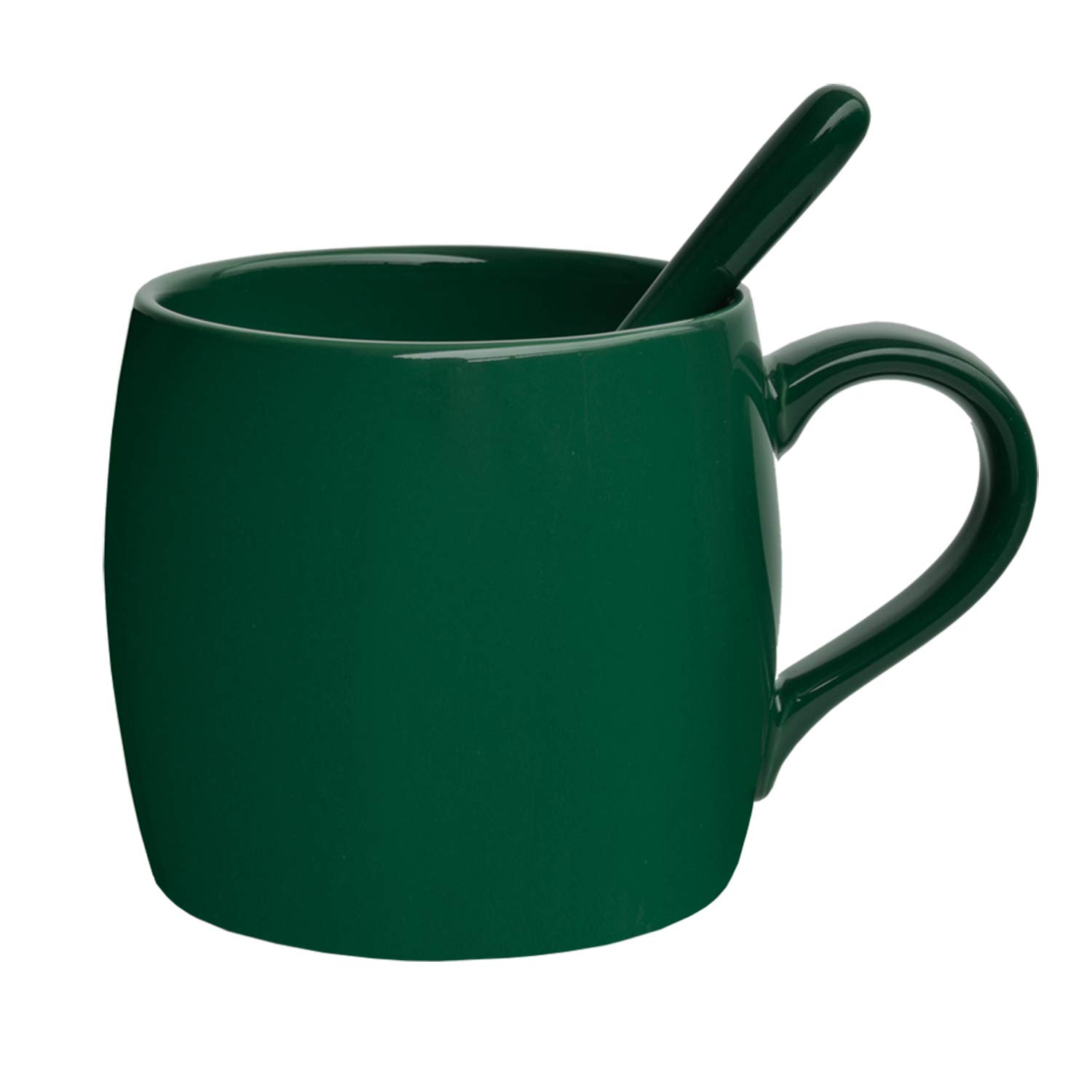 Premium Ceramic Coffee Mug with Spoon - 14oz Green Tea Cup for Office & Home Use - Dishwasher & Microwave Safe - Glossy Finish - Ideal for Coffee, Tea, Hot Chocolate & Soups (1 Pack)