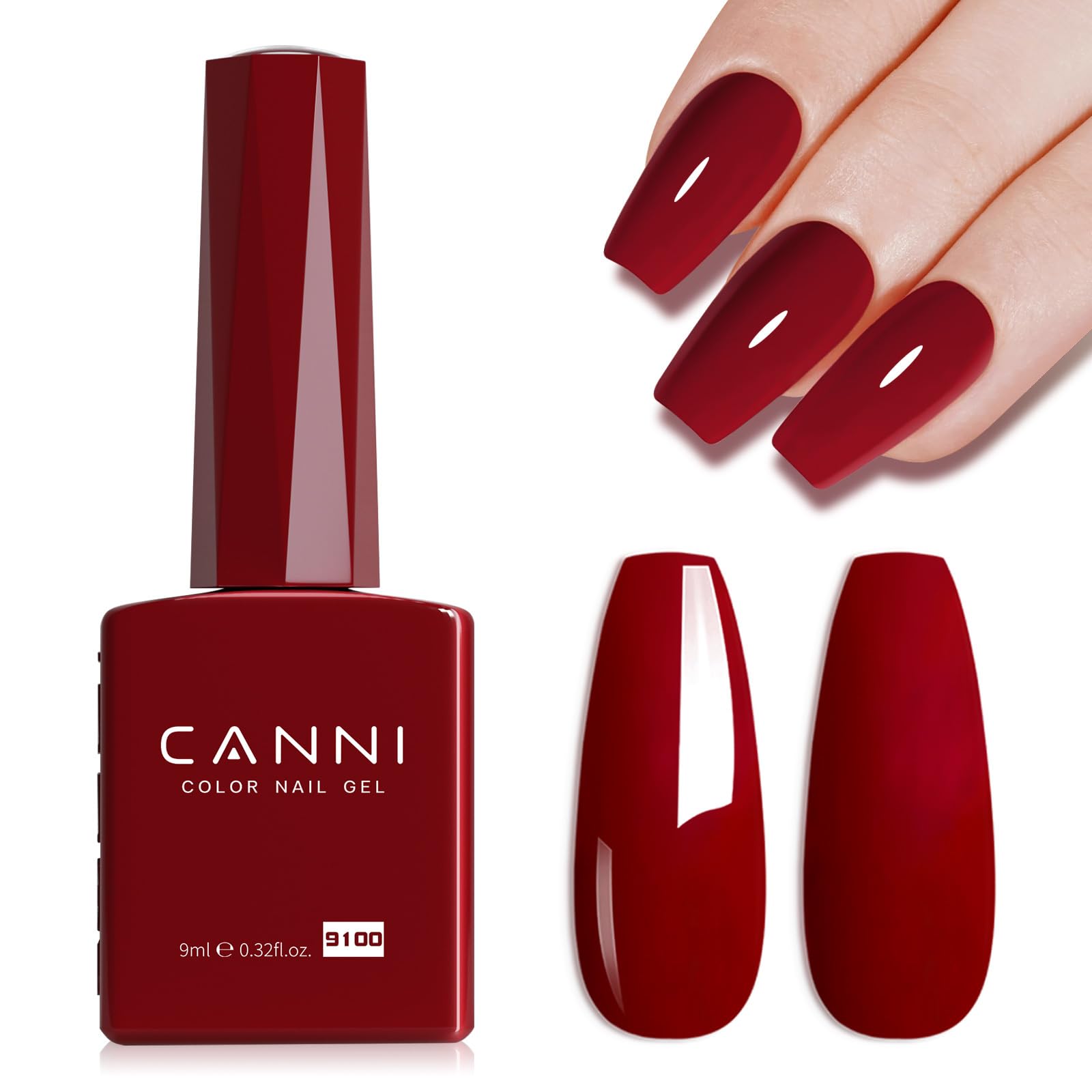 CANNI Red Gel Nail Polish - 1Pc Deep Dark Red Soak Off UV Gel Polish with High Gloss Finish for French Manicure, Salon & DIY Home Nail Art | Perfect for Parties, Weddings & Special Occasions