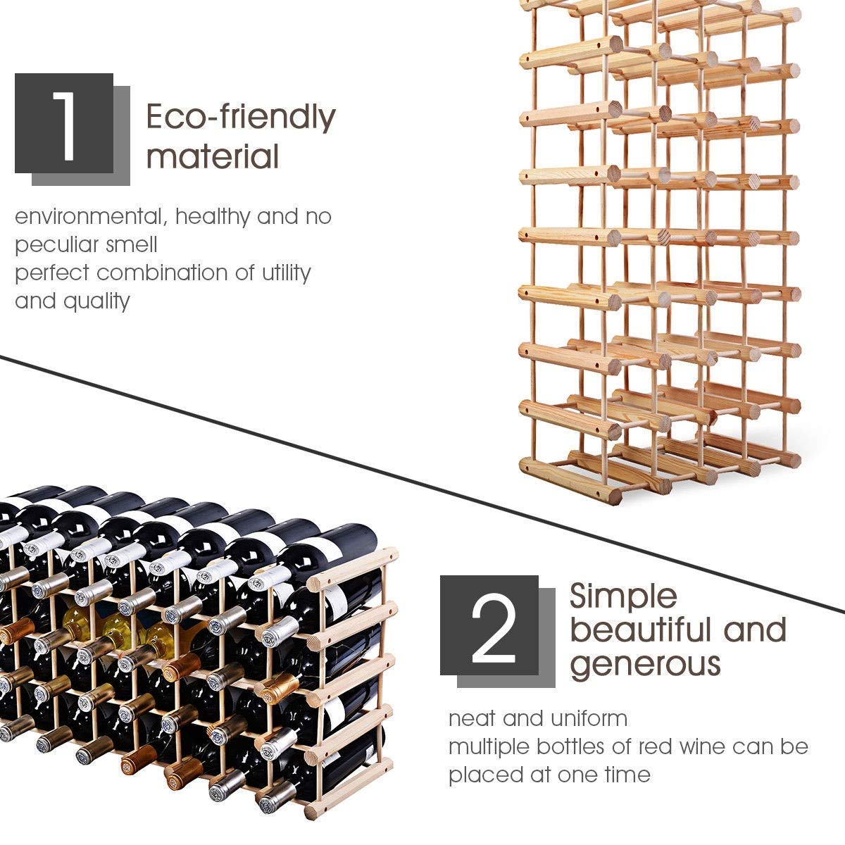 Premium Wooden Wine Rack Holder for 40 Bottles - Sturdy Wall Mounted or Countertop Display for Wine Cellar, Kitchen, Bar & Dining Room Decor