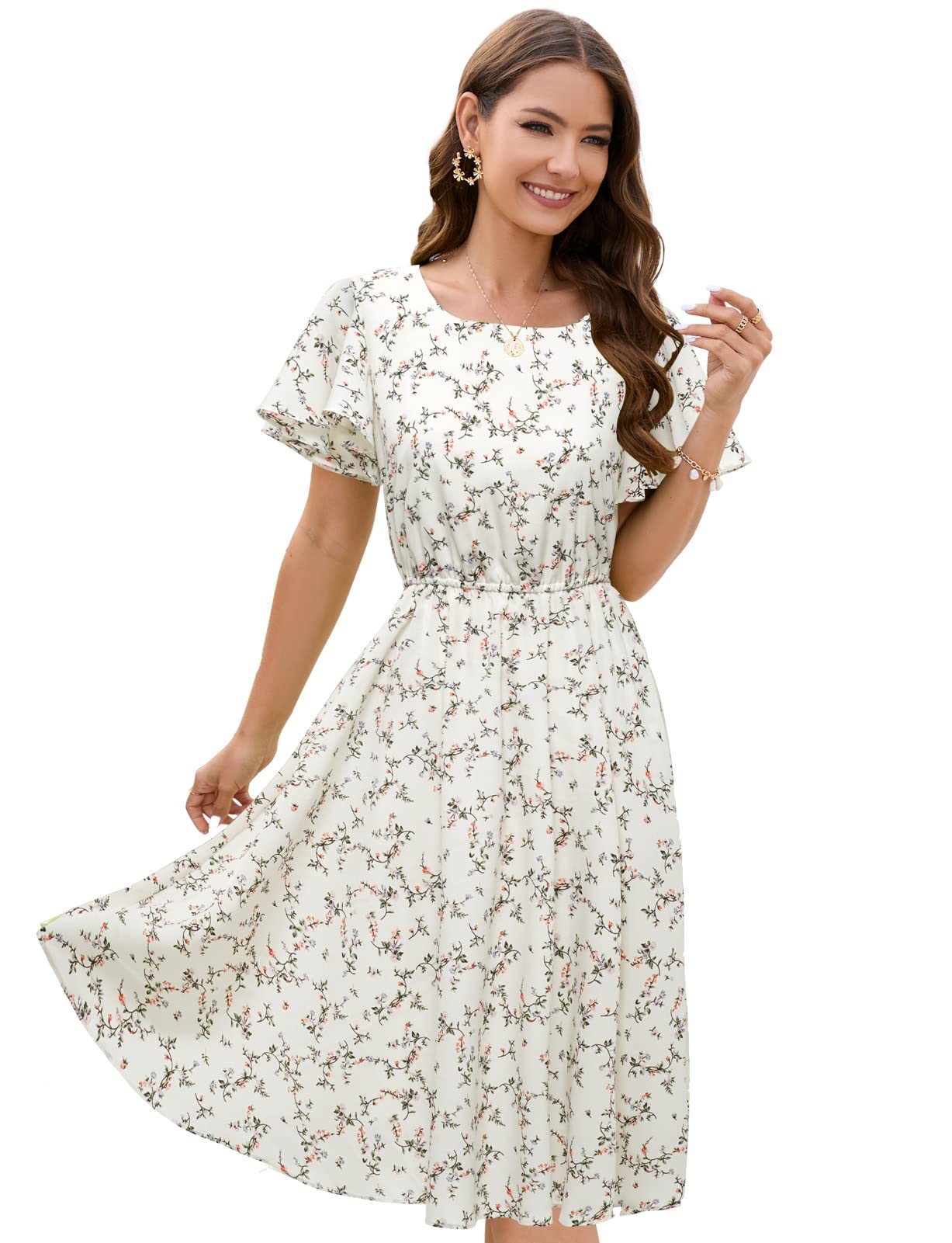 Chiffon Floral Summer Dress for Women - Elastic Waist Sun Beach Dress | Perfect for Vacation, Outdoor Parties & Casual Wear