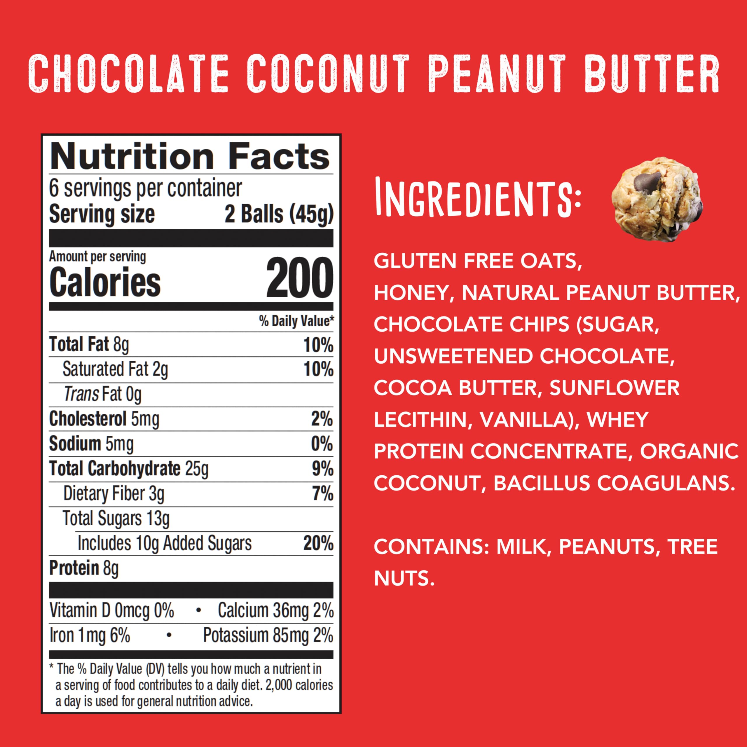 SimplyFUEL Whole Food Protein Balls with Probiotics - Chocolate Coconut Peanut Butter Energy Snacks - 8g Plant-Based Protein, Gluten Free, Vegan, Non-GMO (12 Balls) - Perfect for Post-Workout Recovery, Healthy On-the-Go Snacking & Travel Nutrition