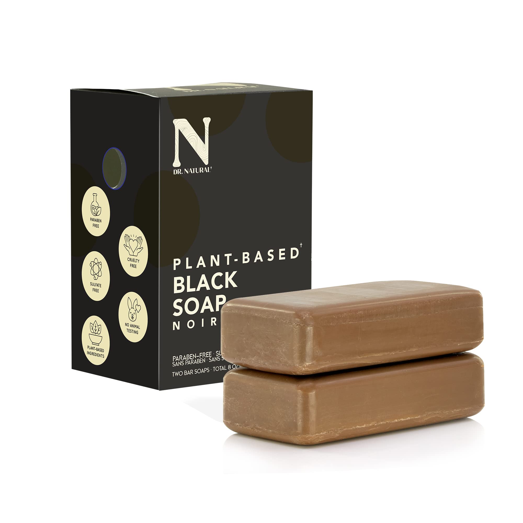 Dr. Natural Pure Black Bar Soap - 4oz (8 Bars) | Coconut & Olive Oil with Shea Butter | Deep Cleansing & Exfoliating | Body Wash, Face Cleanser & Hand Soap | Ideal for Dry, Sensitive Skin & Acne-Prone Skin Care Routine