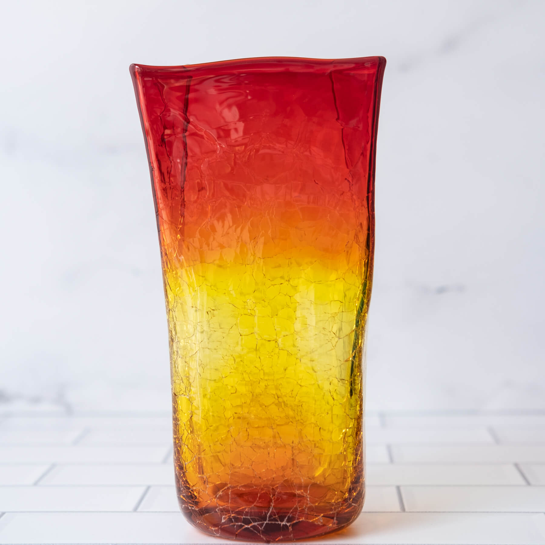 8813MC Crackled Medium Paper Bag Vase in Tangerine - Perfect for Boho Home Decor, Wedding Centerpieces & Rustic Table Settings