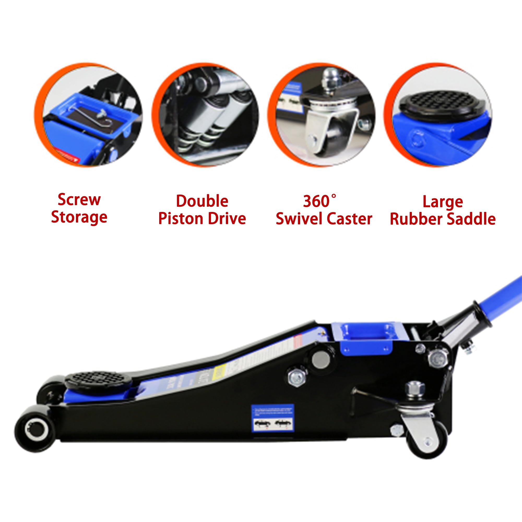 GARVEE 3 Ton (6600 lbs) Low Profile Floor Jack - Dual Piston Steel Quick Lift Pump - 3.3