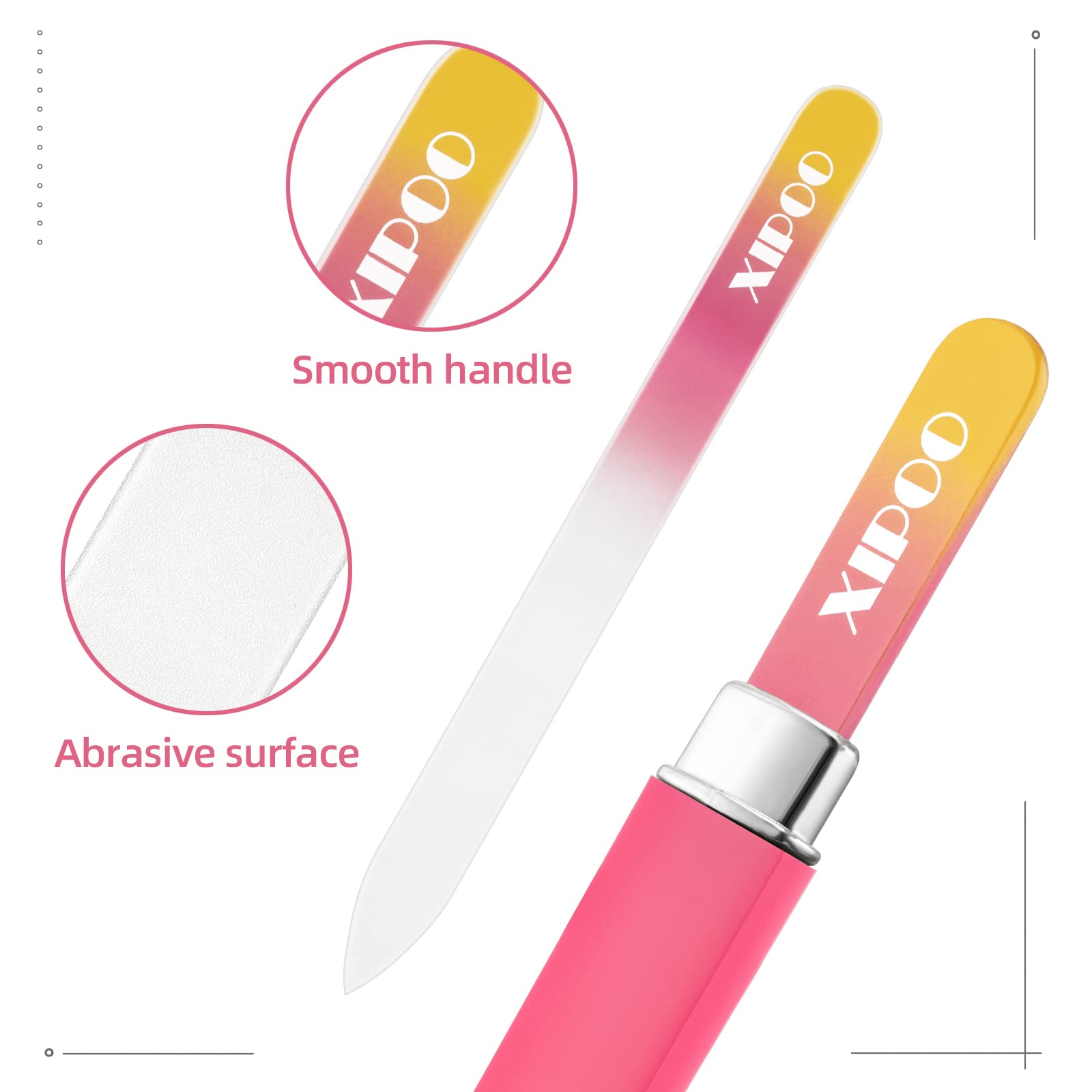 Premium Glass Nail Files 3 Pack with Case - Crystal Nail File for Natural Nails - Professional Salon Manicure Tool - Perfect Gift for Women & Girls - Ideal for Home, Travel & Salon Use - By XIPOO