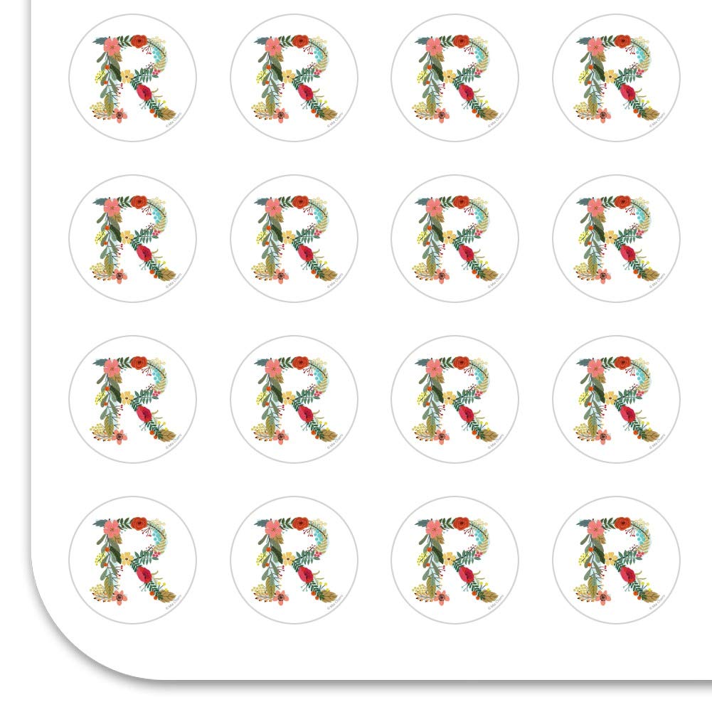 Floral Monogram Letter R Stickers for Planners, Calendars, Scrapbooking & Crafting - Perfect for DIY Projects, Bullet Journals, and Gift Decorations