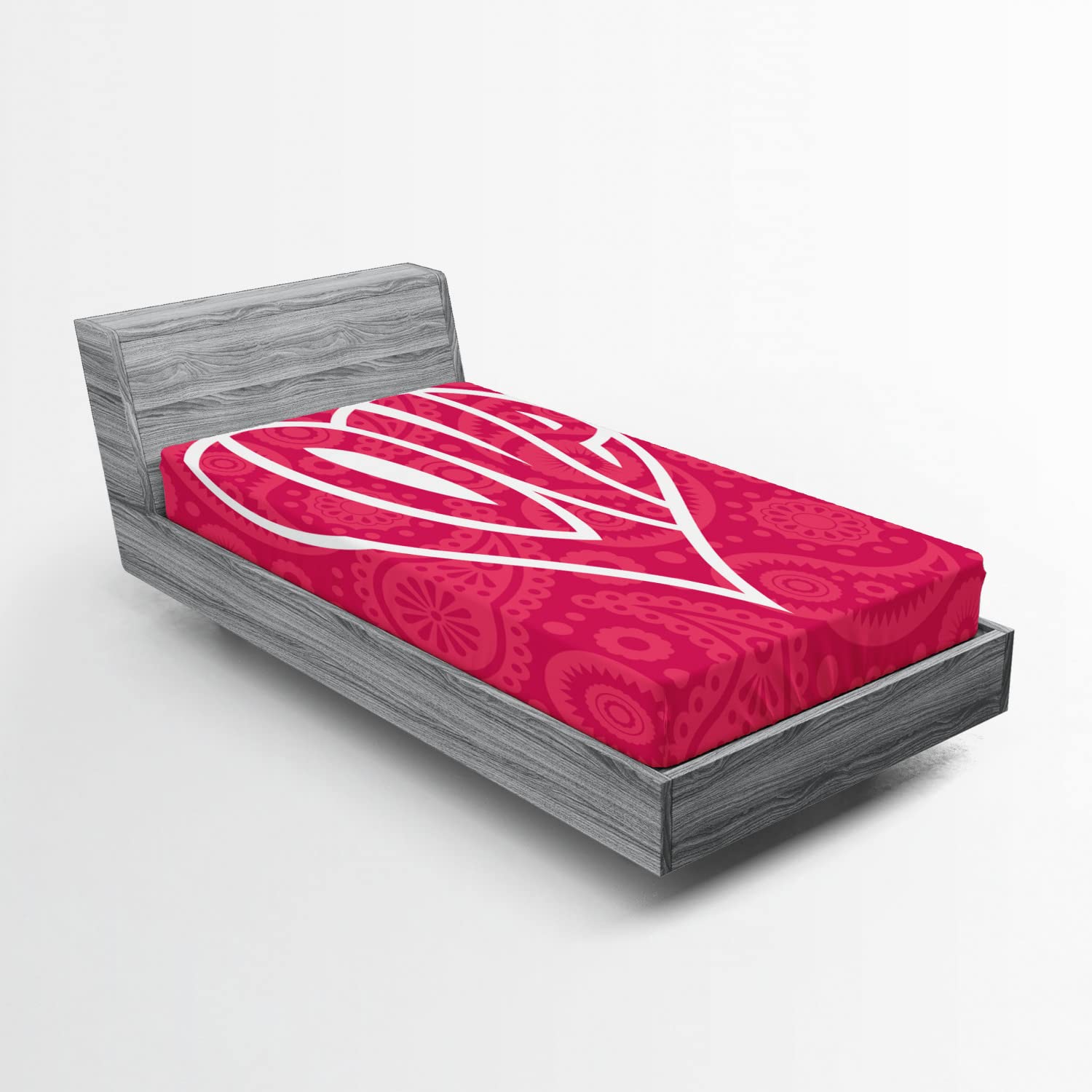 Ambesonne Groovy Fitted Sheet - Twin XL Size, Pink & White Retro Heart Design, Deep Pocket All-Around Elastic for Comfort | Perfect for Guest Beds, Dorms & Cozy Bedroom Decor