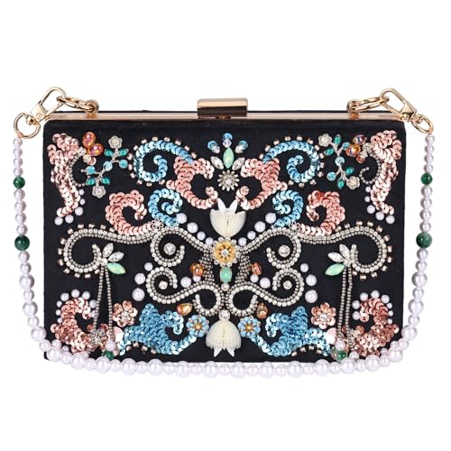 Handmade Beaded Handbag for Women - Elegant Black Purse, Chic Shoulder Bag & Versatile Crossbody Clutch - Perfect for Evening Parties, Weddings & Date Nights (Black)