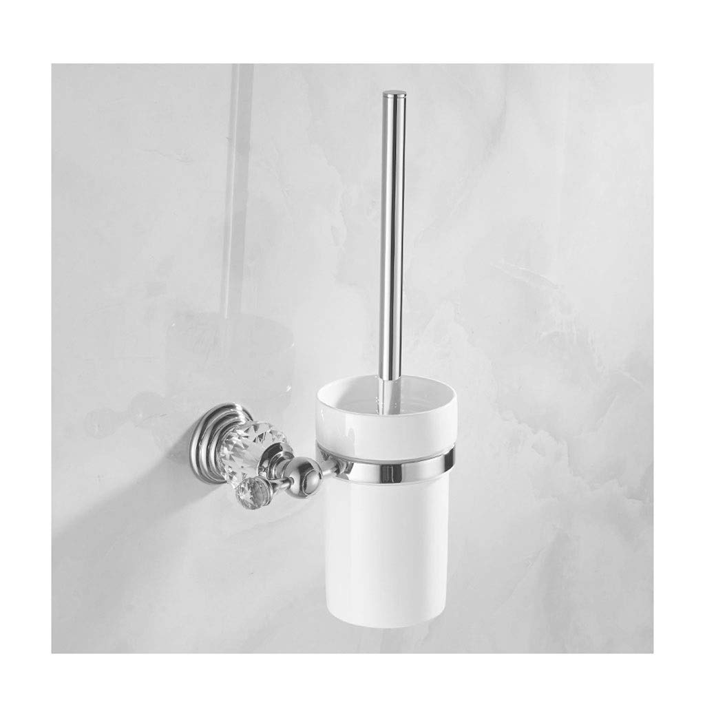Heavy Duty Ceramic Toilet Brush Holder Set - Wall Mounted for Bathroom (Silver)
