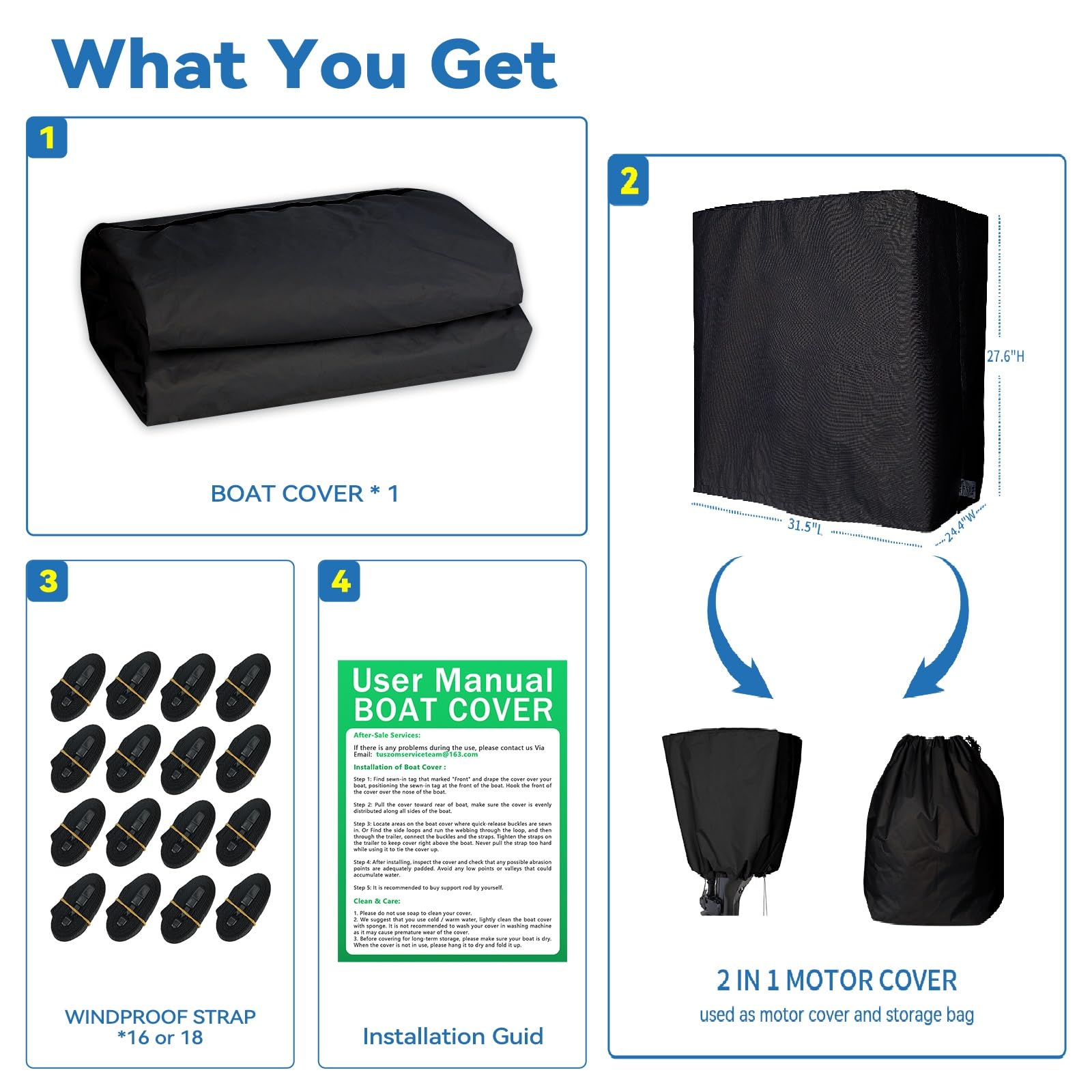 Tuszom True 900D Heavy-Duty Waterproof Pontoon Boat Cover - 17-20ft Trailerable & Mooring Cover with Motor Protection, 12+4 Windproof Straps, Solution-Dyed Tear-Resistant Fabric - Perfect for Outdoor Storage, Marina Use & Boat Protection During Transport