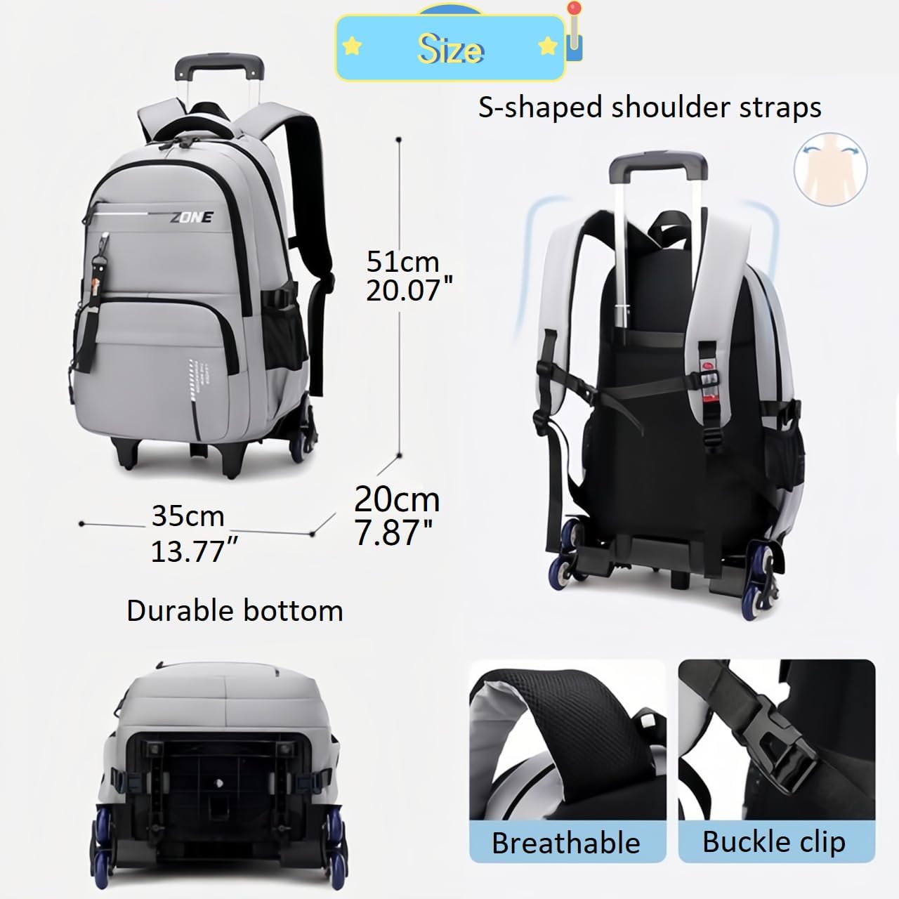 Rolling Backpack with Wheels - Durable Trolley Bookbag for Boys & Adults, Wheeled Laptop Backpack for School, Travel & Work - Perfect for Commuting, College & Business Trips