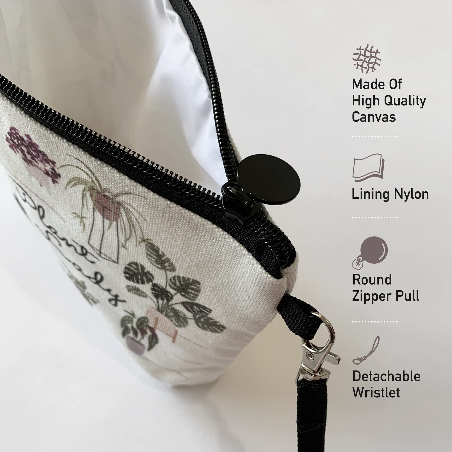 Stylish Plant-Themed Makeup Bag - Cute Cosmetic Pouch with Zipper Wristlet for Women | Perfect Travel Toiletry Organizer & Gift for Plant Lovers, Gardeners (Plant Lady) | Great for Daily Use, Travel, and Birthday Presents