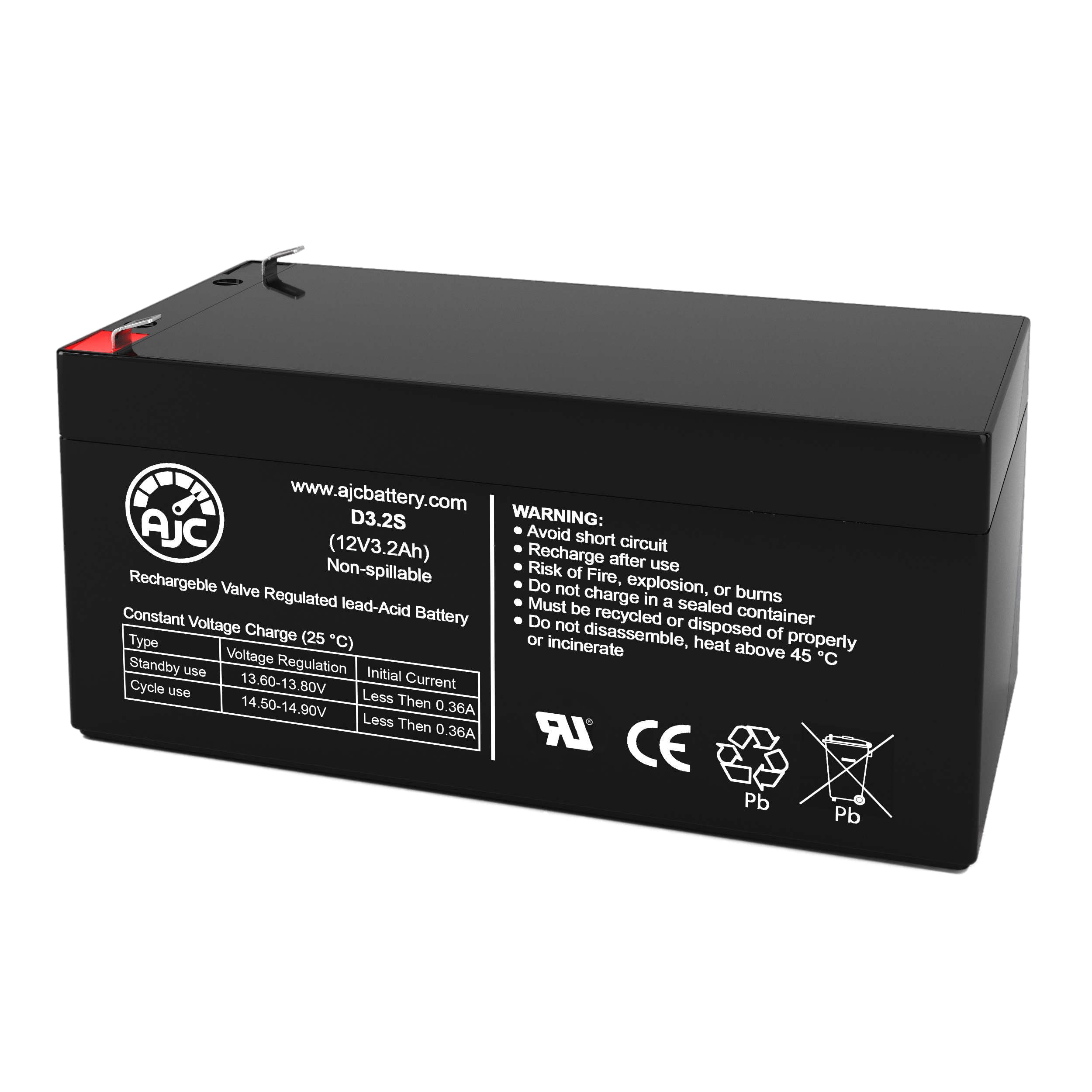 AJC 12V 3.2Ah Sealed Lead Acid Replacement Battery for CSB GH1234 - Perfect for UPS Backup, Emergency Lights & Security Systems