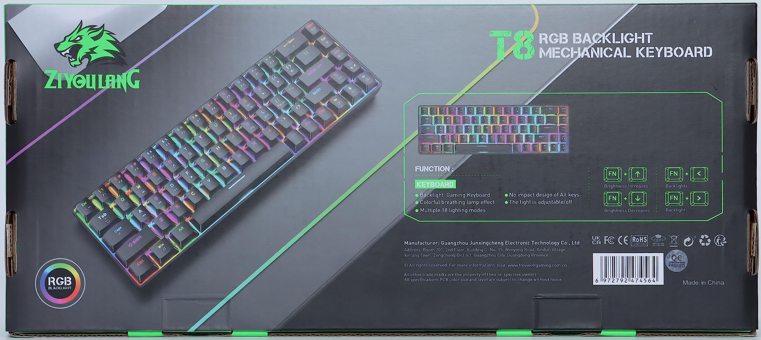 T8 60% Compact Mechanical Gaming Keyboard - 68 Keys with Blue Switches, 18 RGB Chroma Backlit, USB-C Coiled Cable - for PC, Laptop, Mac, PS4, Xbox (Dark Grey) | Perfect for Esports, Office Work & Streaming Setups