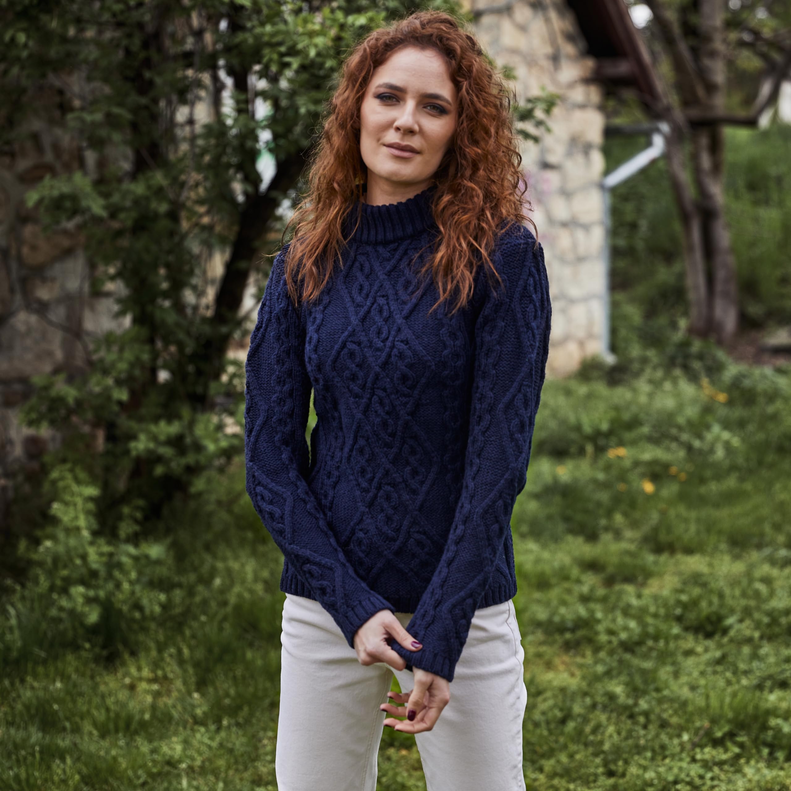 SAOL Women's Irish Cable Knit Wool Sweater - Warm Winter Pullover for Casual Outfits & Cozy Home Wear