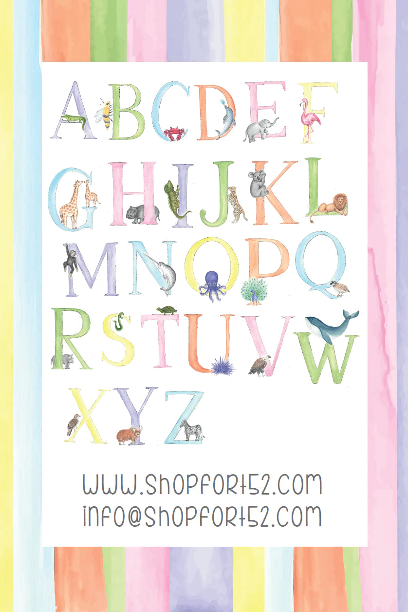 Fort52 Hand Painted Animal Alphabet Flash Cards - Educational Learning Toys for Toddlers & Preschoolers - Perfect for Homeschooling, Classroom & Montessori Activities
