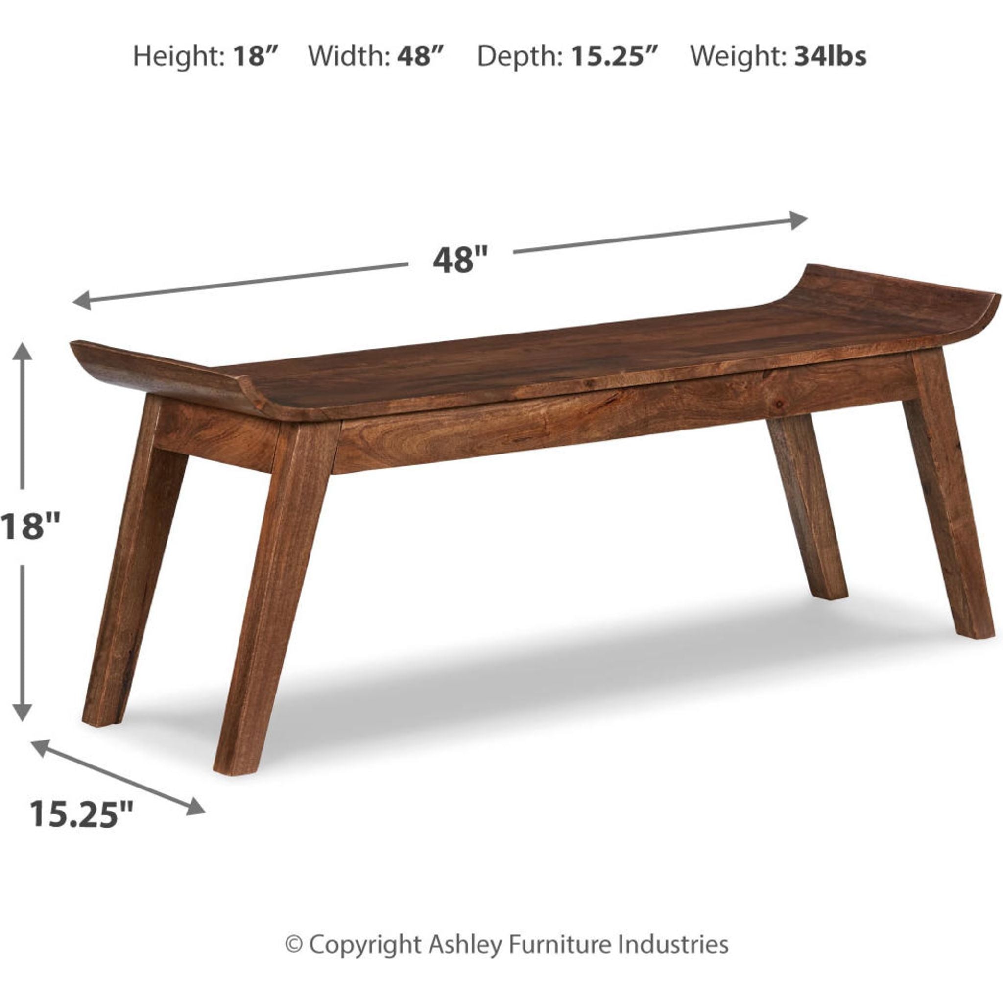 Abbianna Bench - Medium Brown Wooden Bench for Living Room, Bedroom, or Entryway - Stylish and Durable Seating Furniture for Home Decor