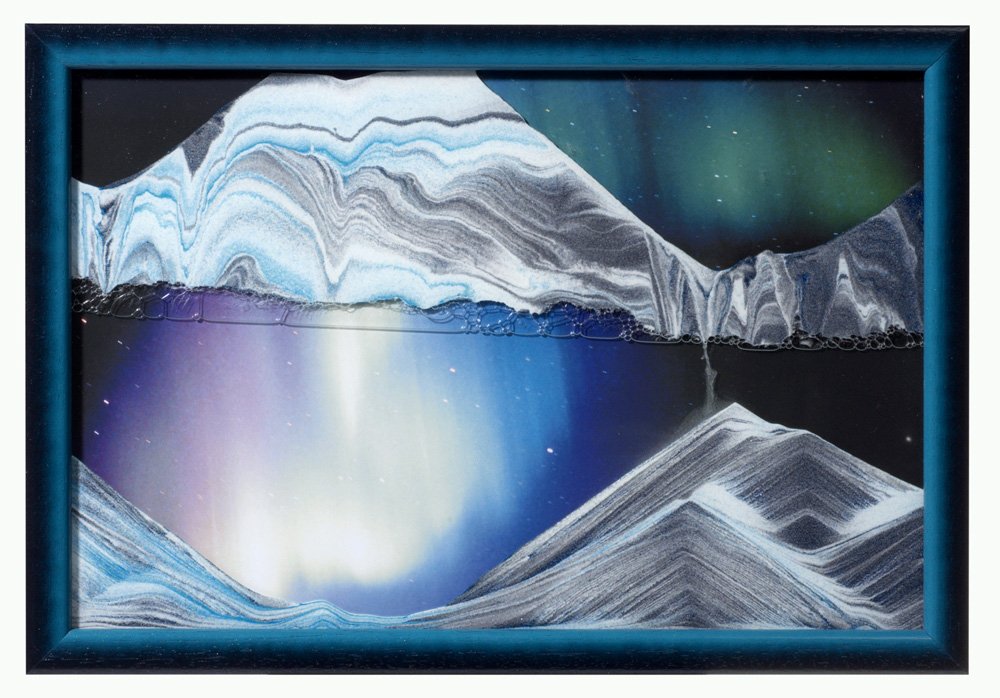 Aurora Borealis Small Moving Sand Art - Interactive Wall Decor & Desktop Sandscape - Handmade in Austria | Relaxing Liquid Motion Sands for Home Office, Meditation Room & Stress Relief