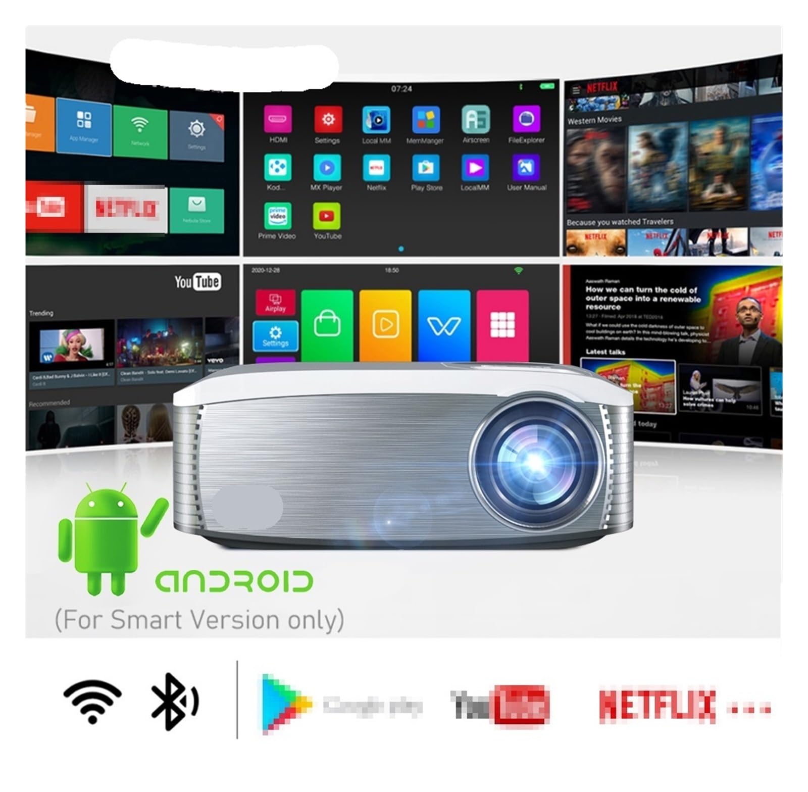 RYMMKOP C6A 300-inch Android 9.0 WiFi 5G Full HD 1080P LED Projector - Home Theater & Outdoor Movie Night Projector for Smartphone, Laptop, Gaming & Streaming (Model: C6A Smart 9B)