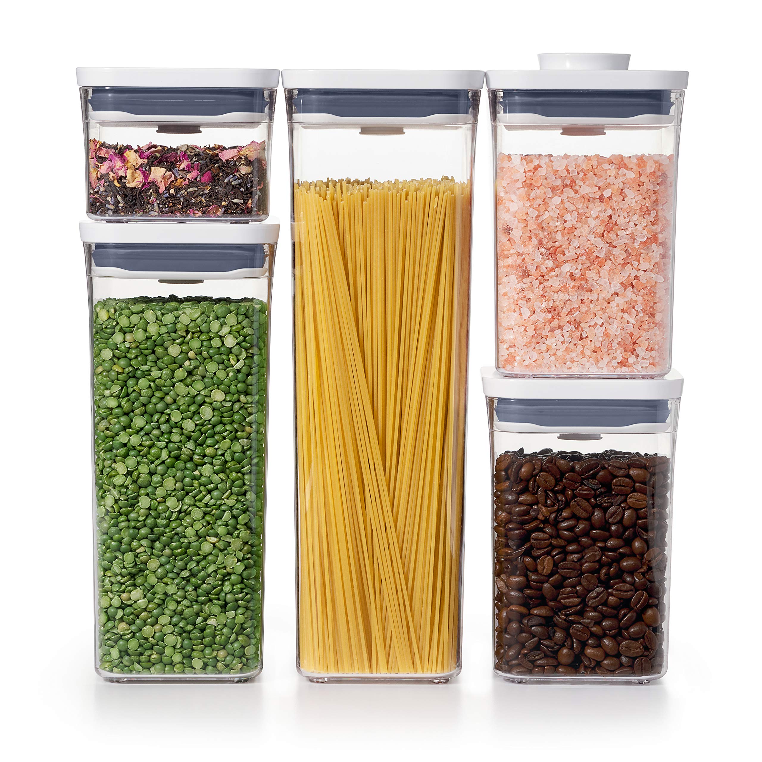 OXO Good Grips 5-Piece Airtight Food Storage Containers & 8-Piece Baking Essentials Set - White | Kitchen Organization for Flour, Sugar, Spices | Perfect for Pantry, Baking, and Meal Prep