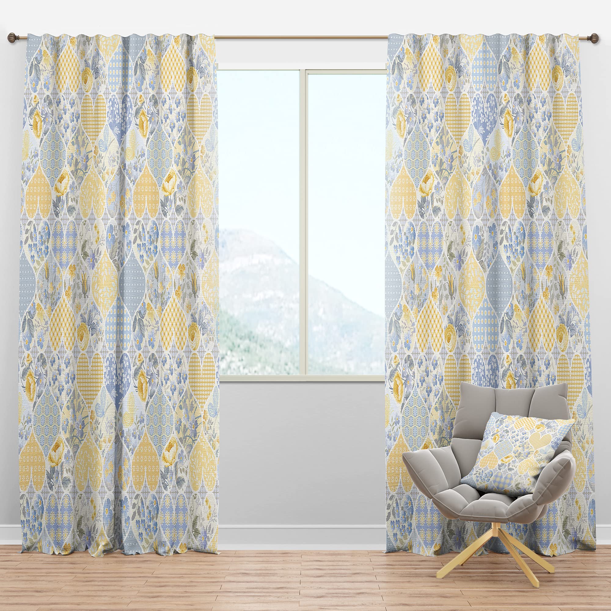 DesignQ Blackout Curtains - Thermal Insulated Patchwork Heart Pattern Window Drapes for Bedroom & Living Room (52x90, Single Panel) - Perfect for Light Blocking, Privacy & Temperature Control