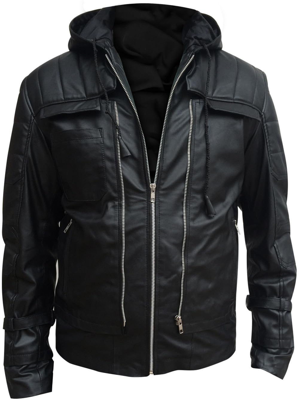 Black Hood Bat Jacket & Red Hooded Leather Vest - 2-in-1 Cosplay Costume for Halloween, Comic Con & Superhero Themed Parties