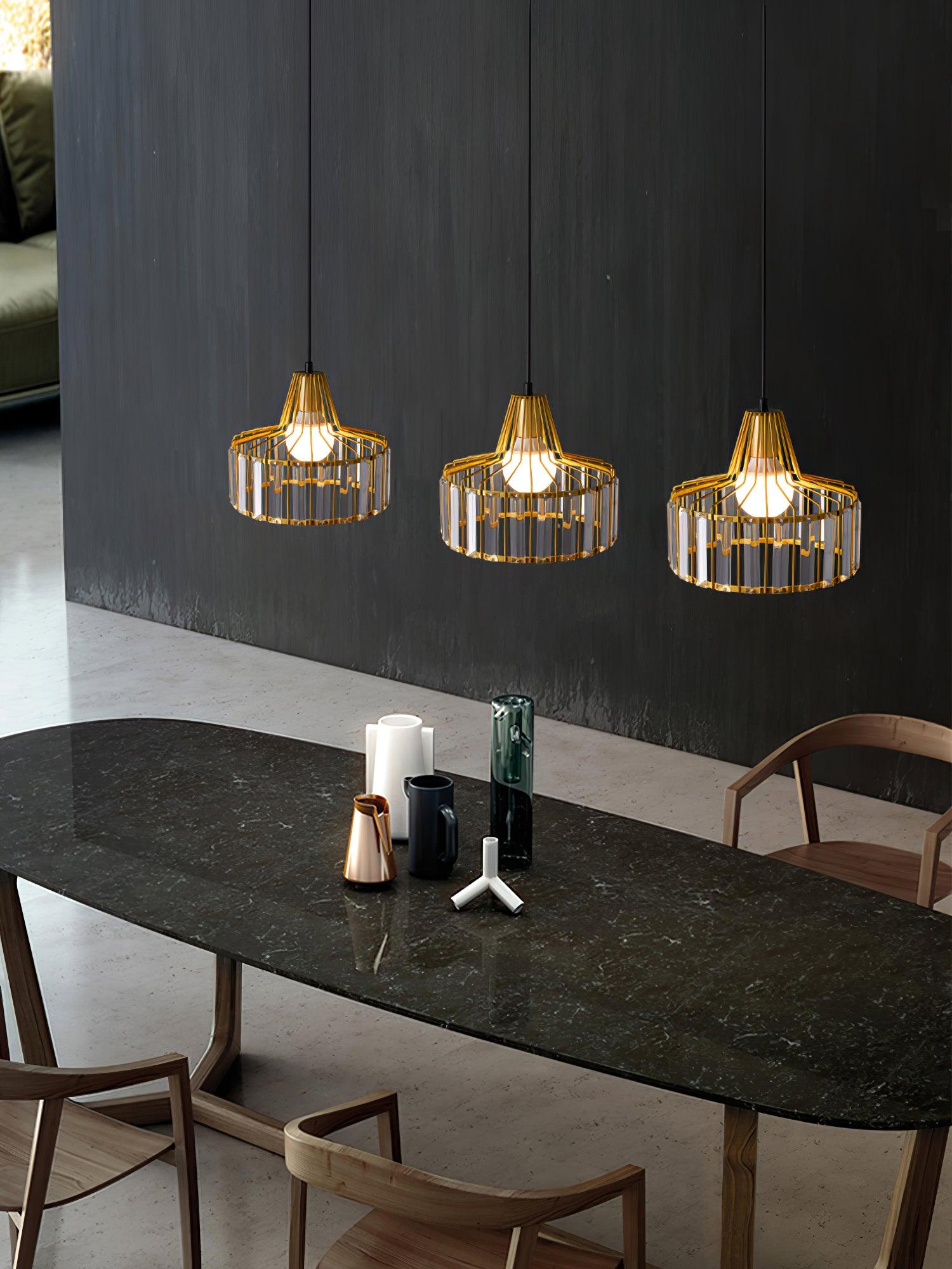 Crystal Drum Pendant Light - Modern Glass Ceiling Chandelier for Dining Room, Living Room & Bedroom Lighting Decor