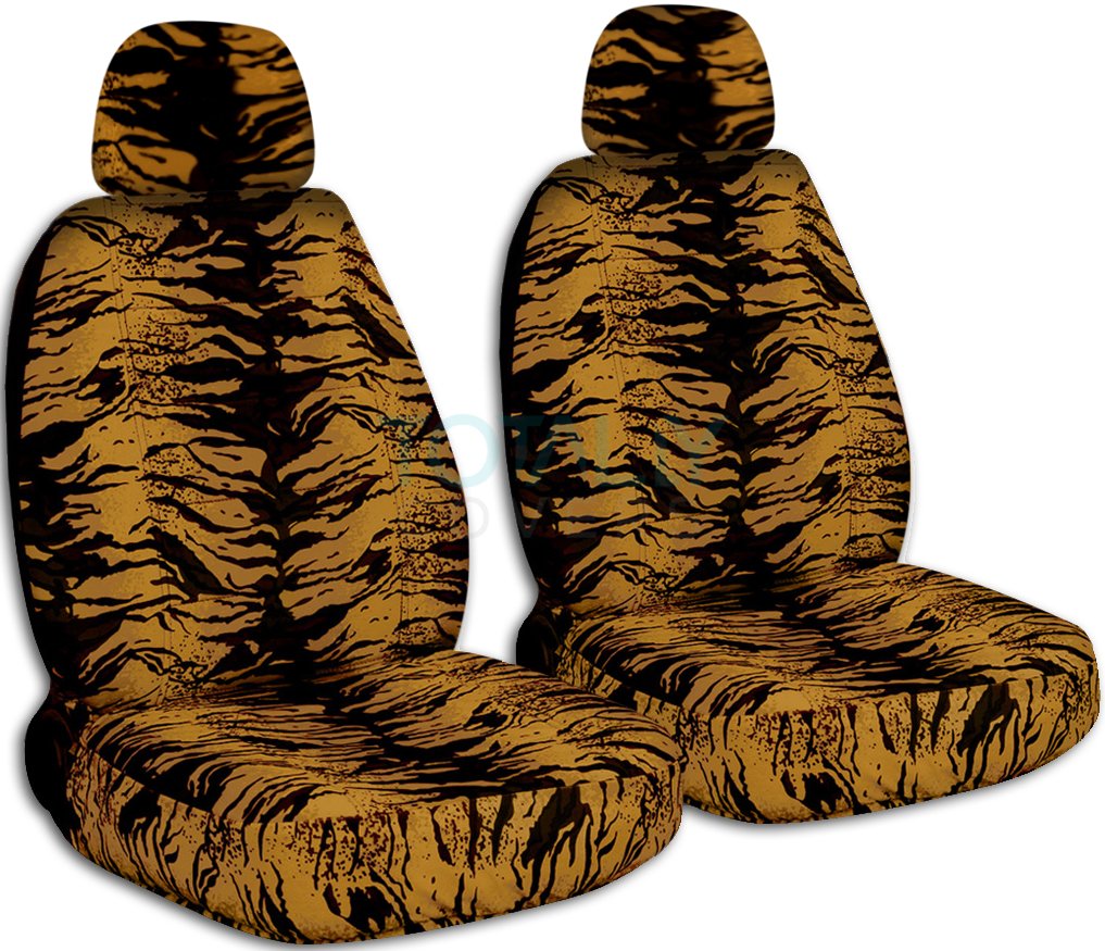 Premium Brown Snow Tiger Print Car Seat Covers with 2 Headrest Covers - Universal Fit for Cars, Trucks, Vans, RVs & SUVs (30 Animal Prints) - Perfect for Road Trips, Daily Commutes & Vehicle Protection